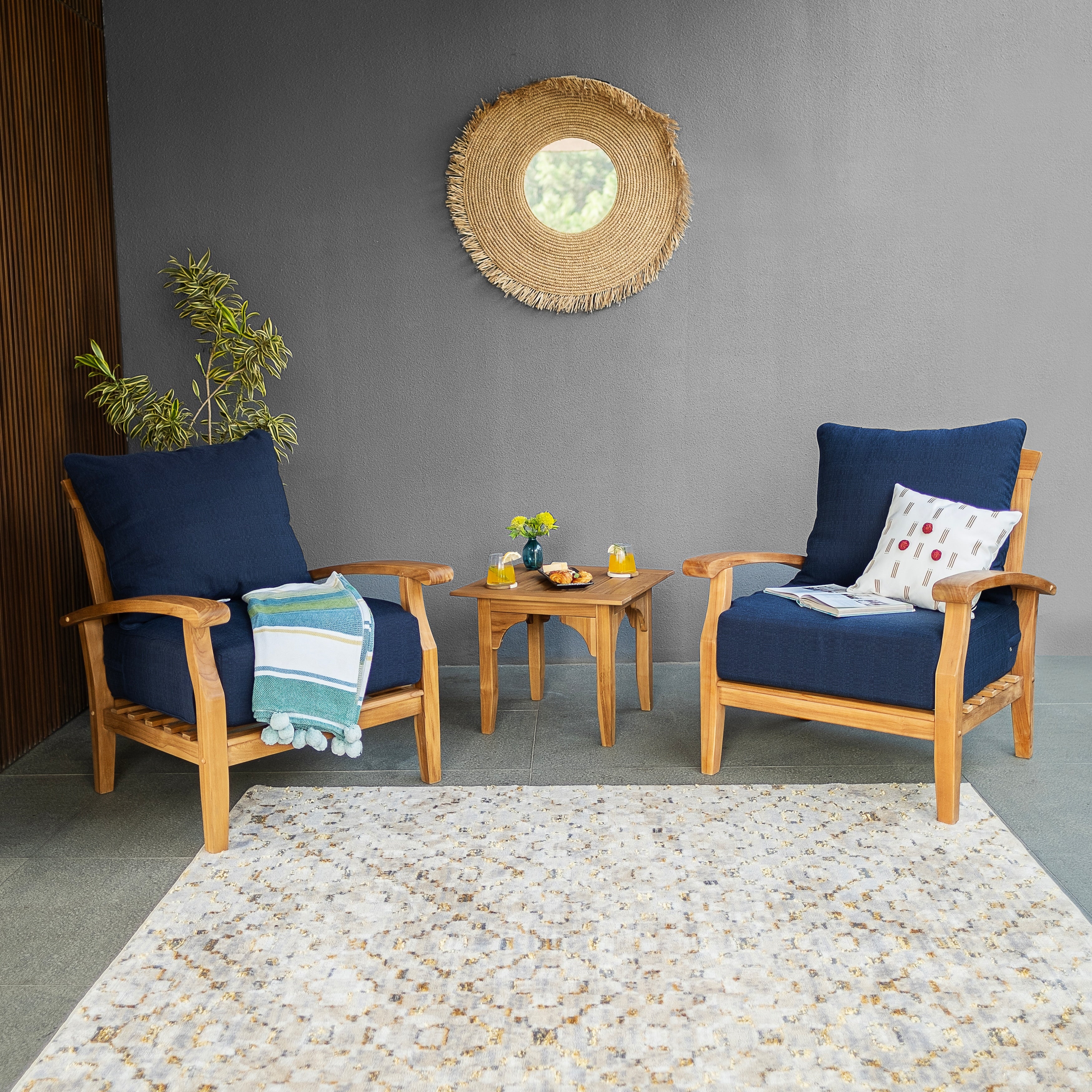 Havenside Home Leon 3 Piece Patio Chat Set With Cushions