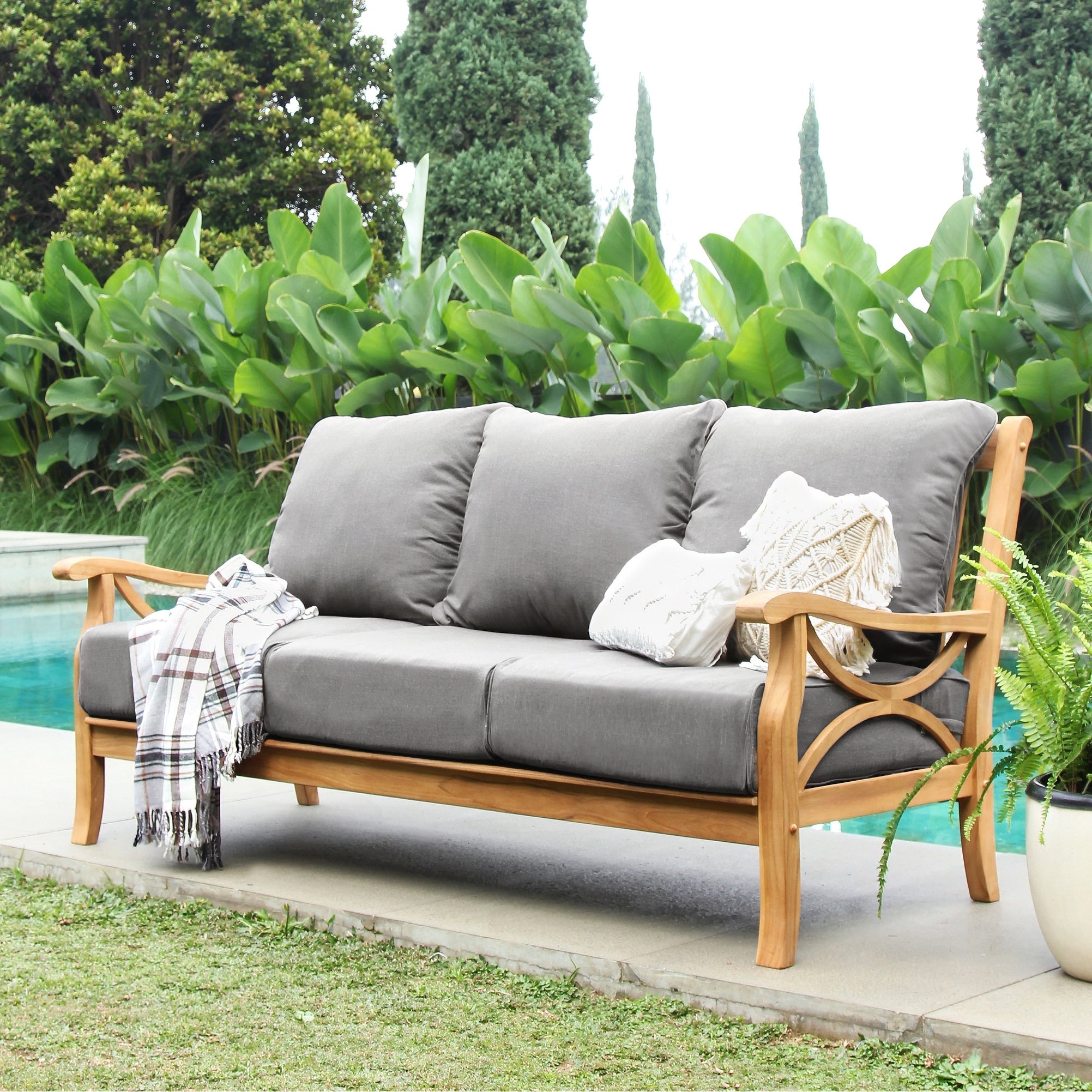 Havenside Home Lowell Teak Patio Sofa With Cushion