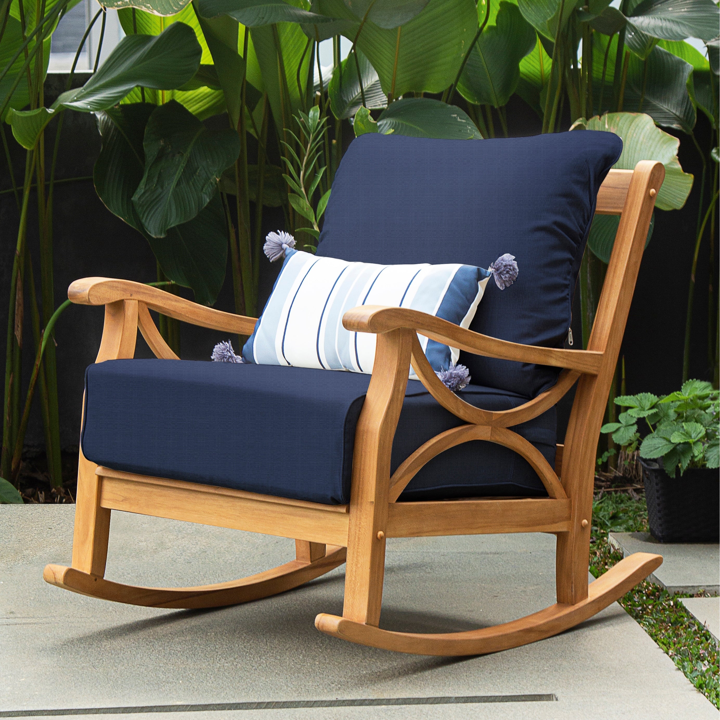 Havenside Home Lowell Teak Patio Rocking Chair With Cushion