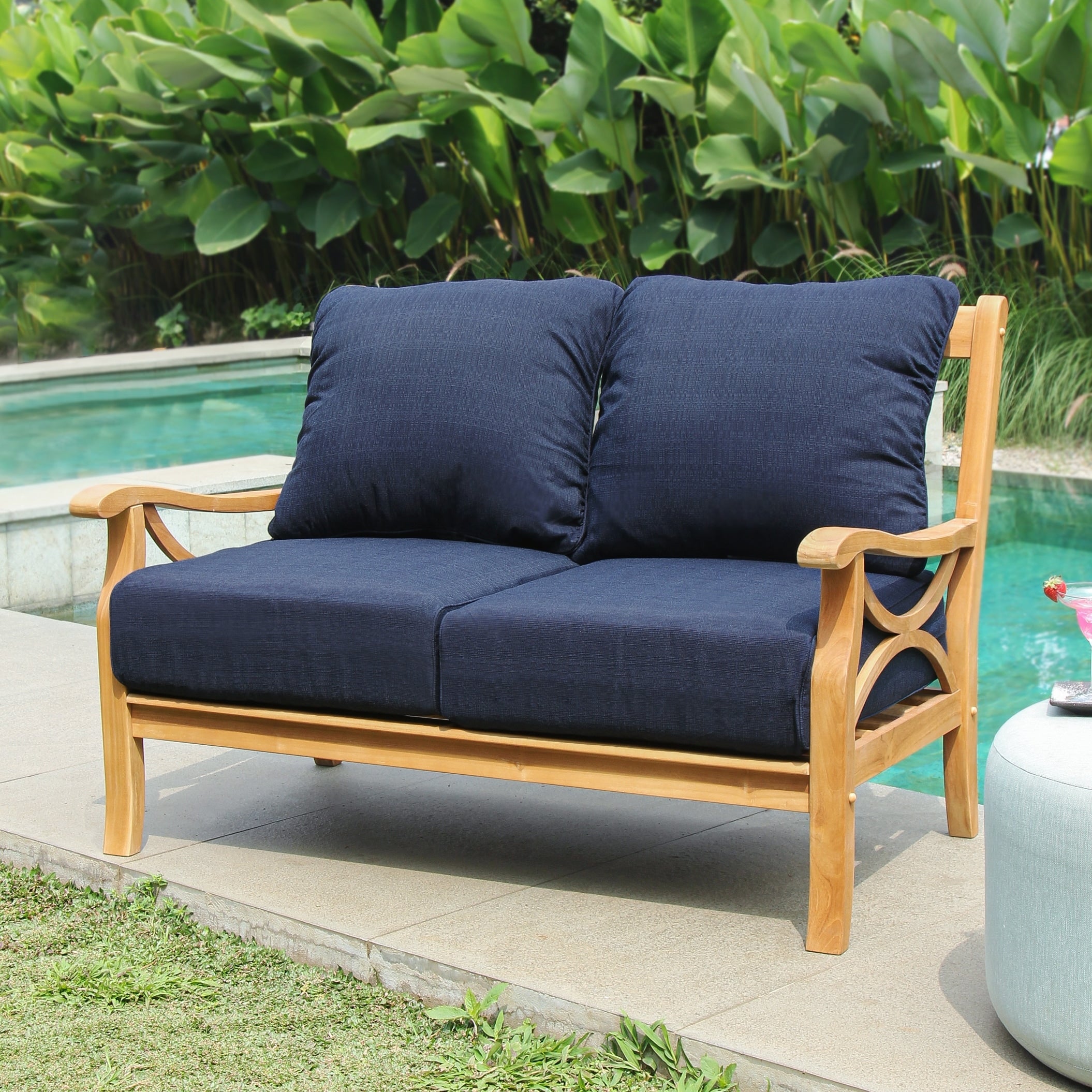Cambridge Casual Lowell Teak Patio Loveseat With Cushion
