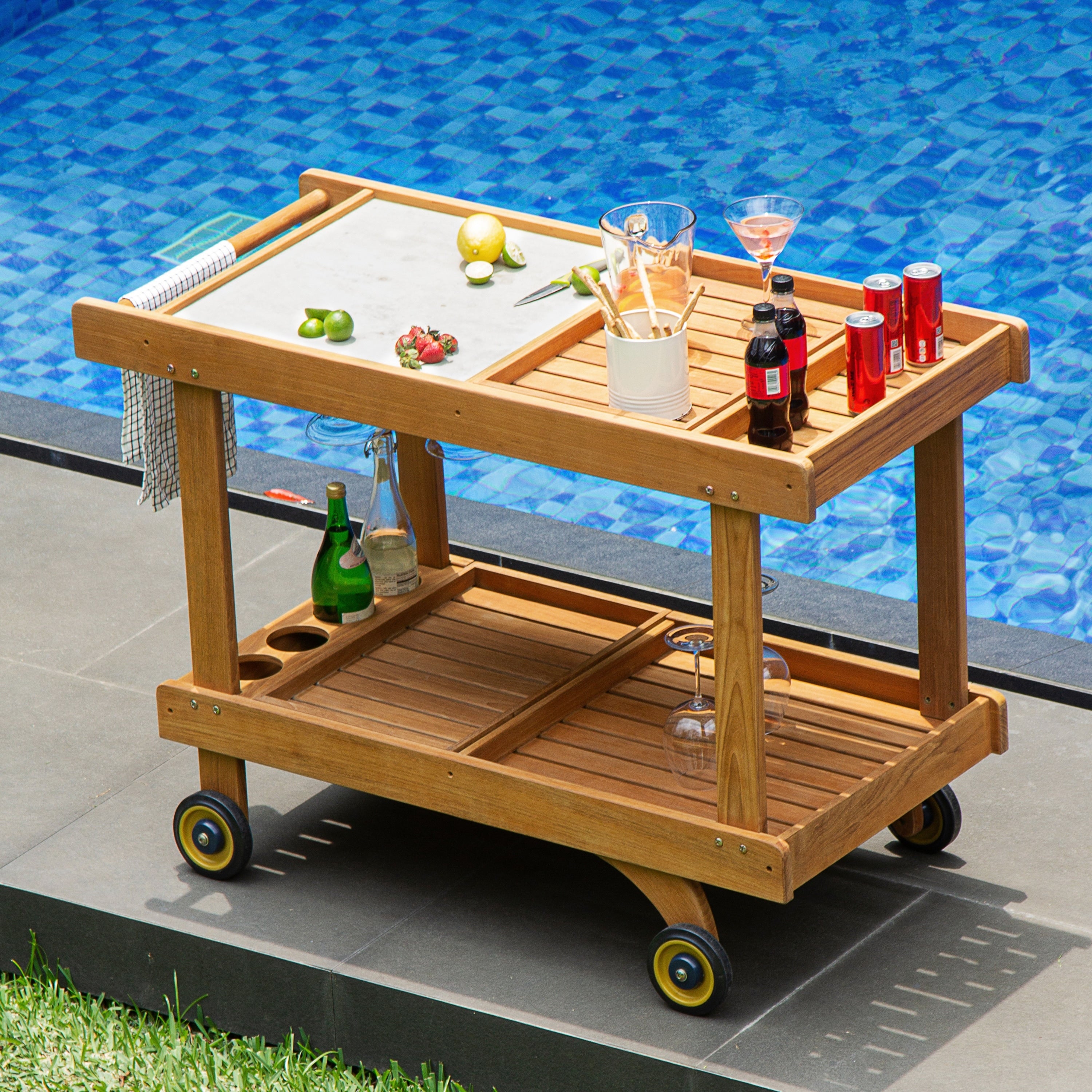 Cambridge Casual Sherwood Teak Outdoor Bar Serving Cart