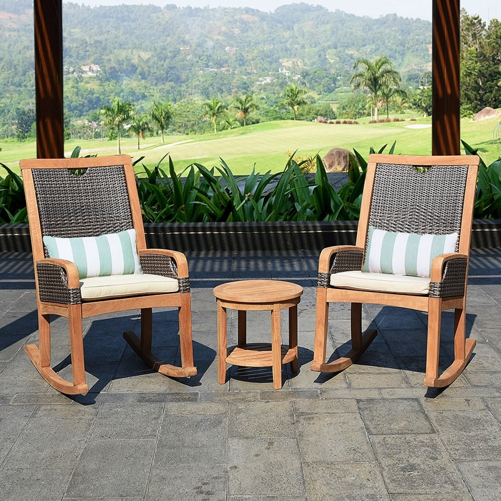 Cambridge Casual Palma 3 Piece Teak Wicker Outdoor Rocking Chair Chat Set