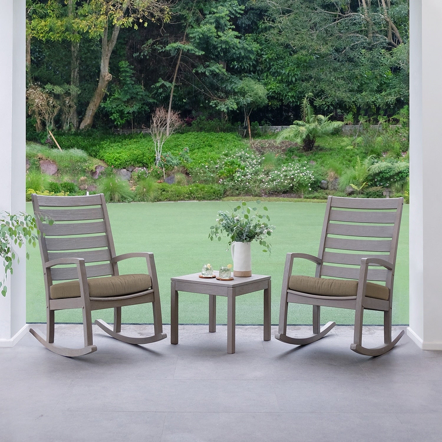 Cambridge Casual West Lake 3 Piece Indonesian Teak Outdoor Bistro Set With Sunbrella Cushions
