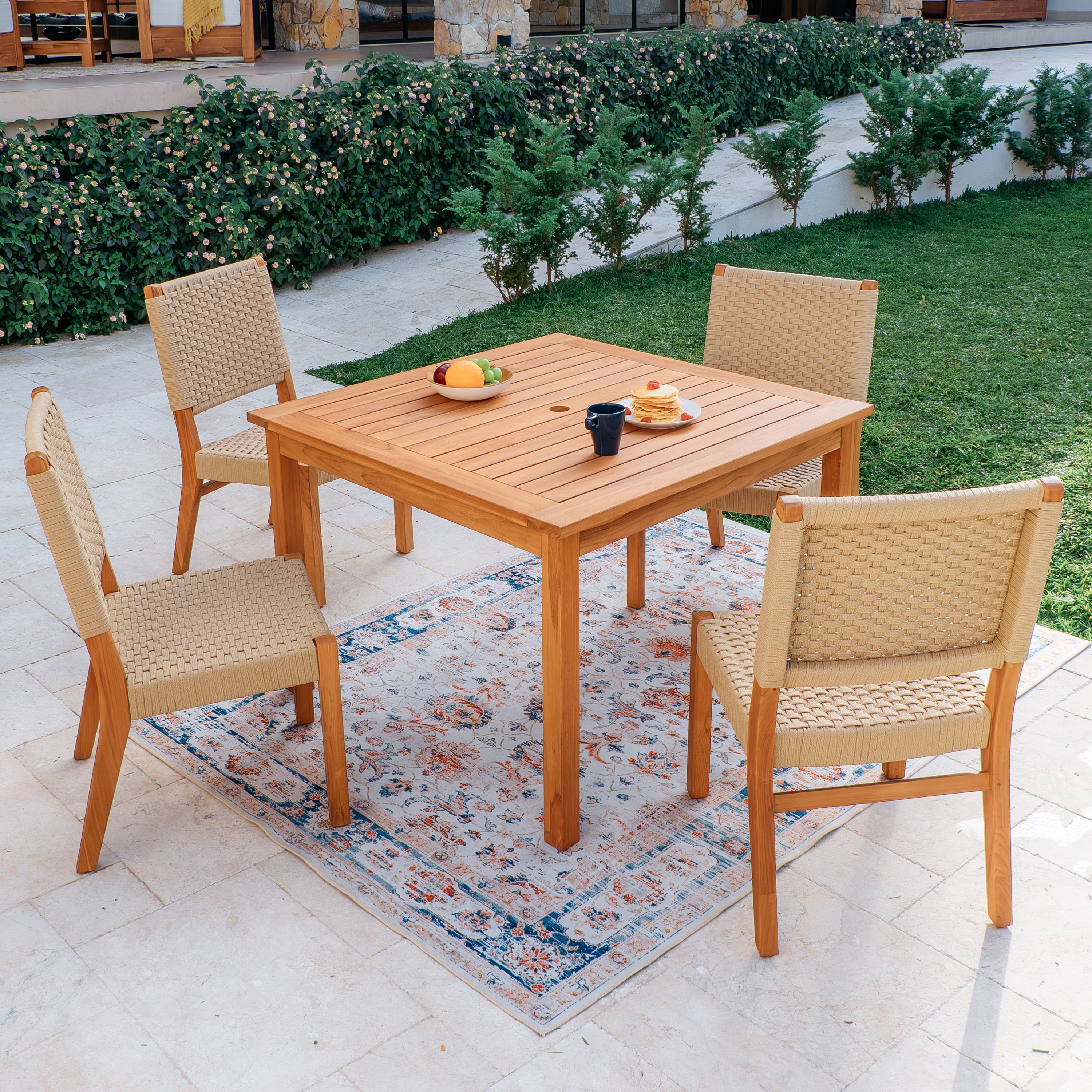 Cambridge Casual Zephyr 5 Piece Teak Patio Dining Set With Woven Rope Chairs