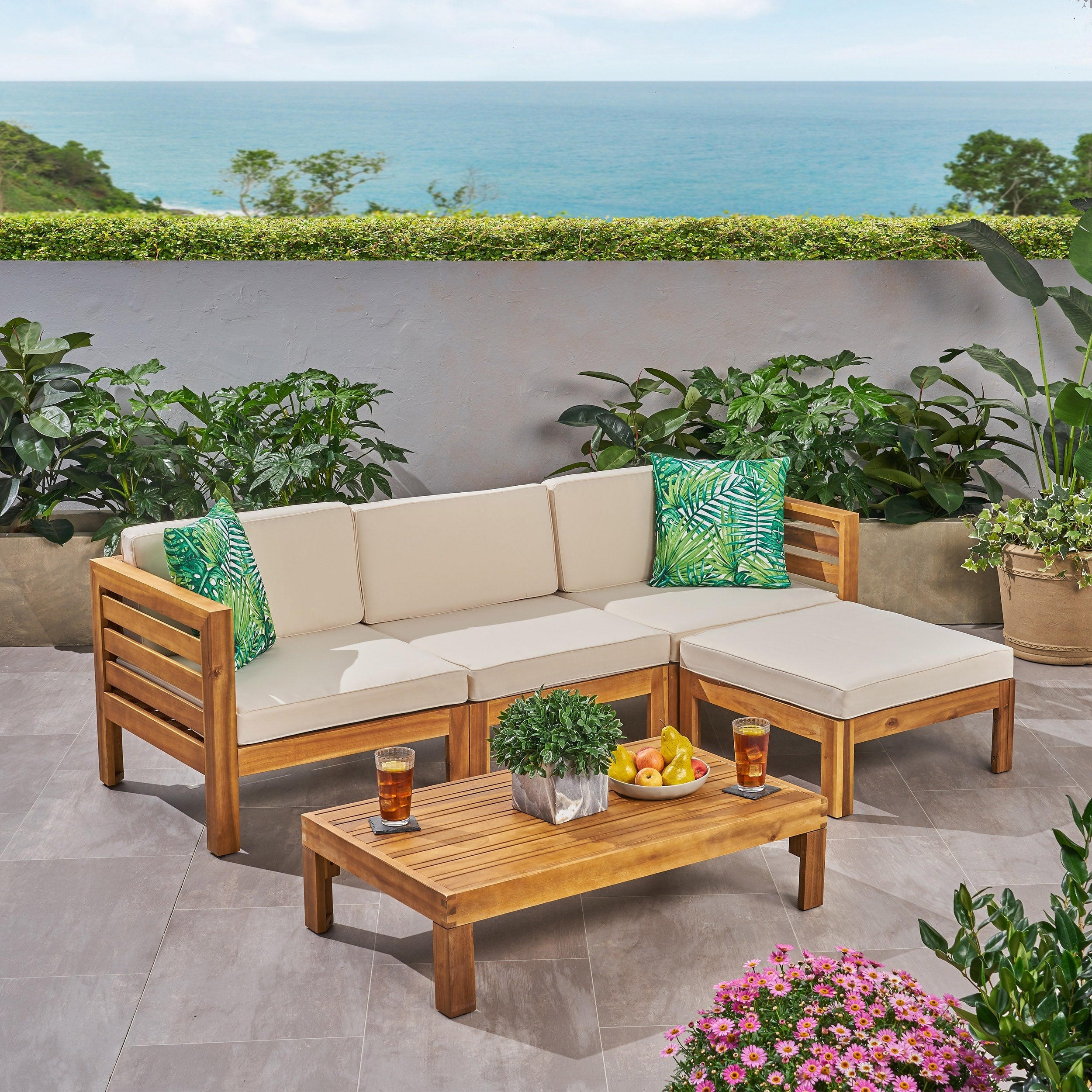 Cambridge Outdoor 5 Piece Acacia Wood Sofa Set By Christopher Knight Home