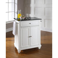 Cambridge Solid Black Granite Top Portable Kitchen Island In White Finish