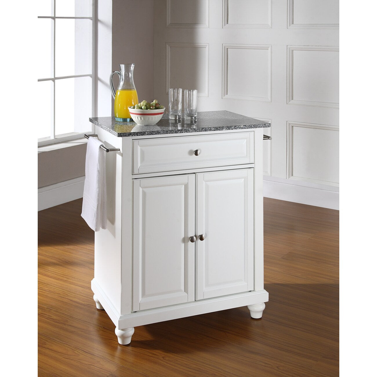 Cambridge Solid Granite Top Portable Kitchen Island In White Finish