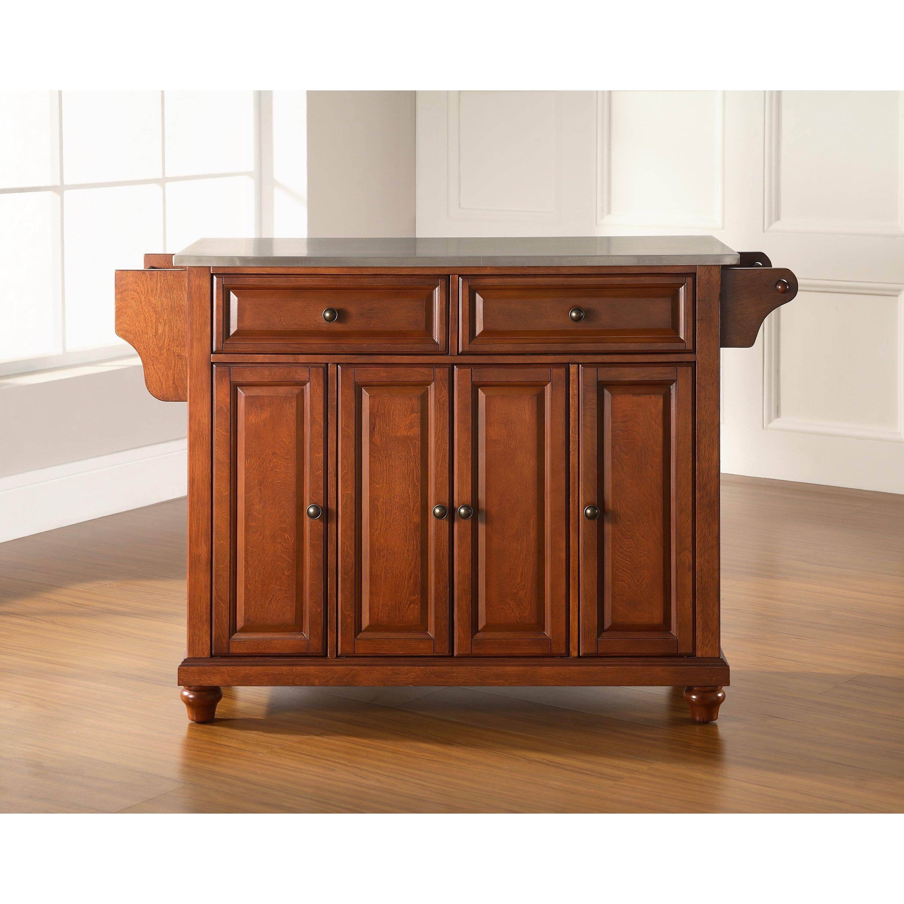 Cambridge Stainless Steel Top Kitchen Island In Classic Cherry Finish