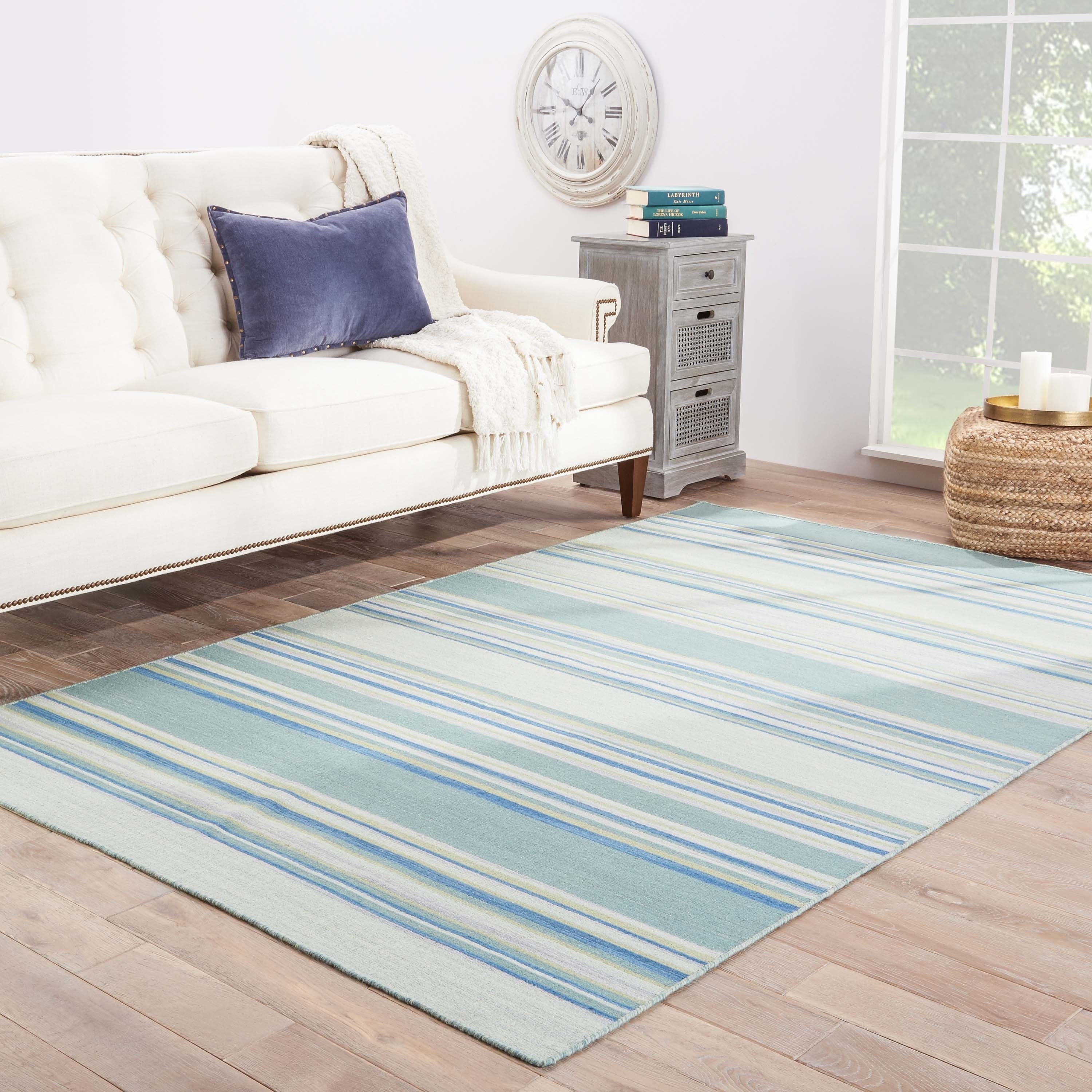 Camden Handmade Stripe Blue Turquoise Area Rug 9 X 12 810 X119