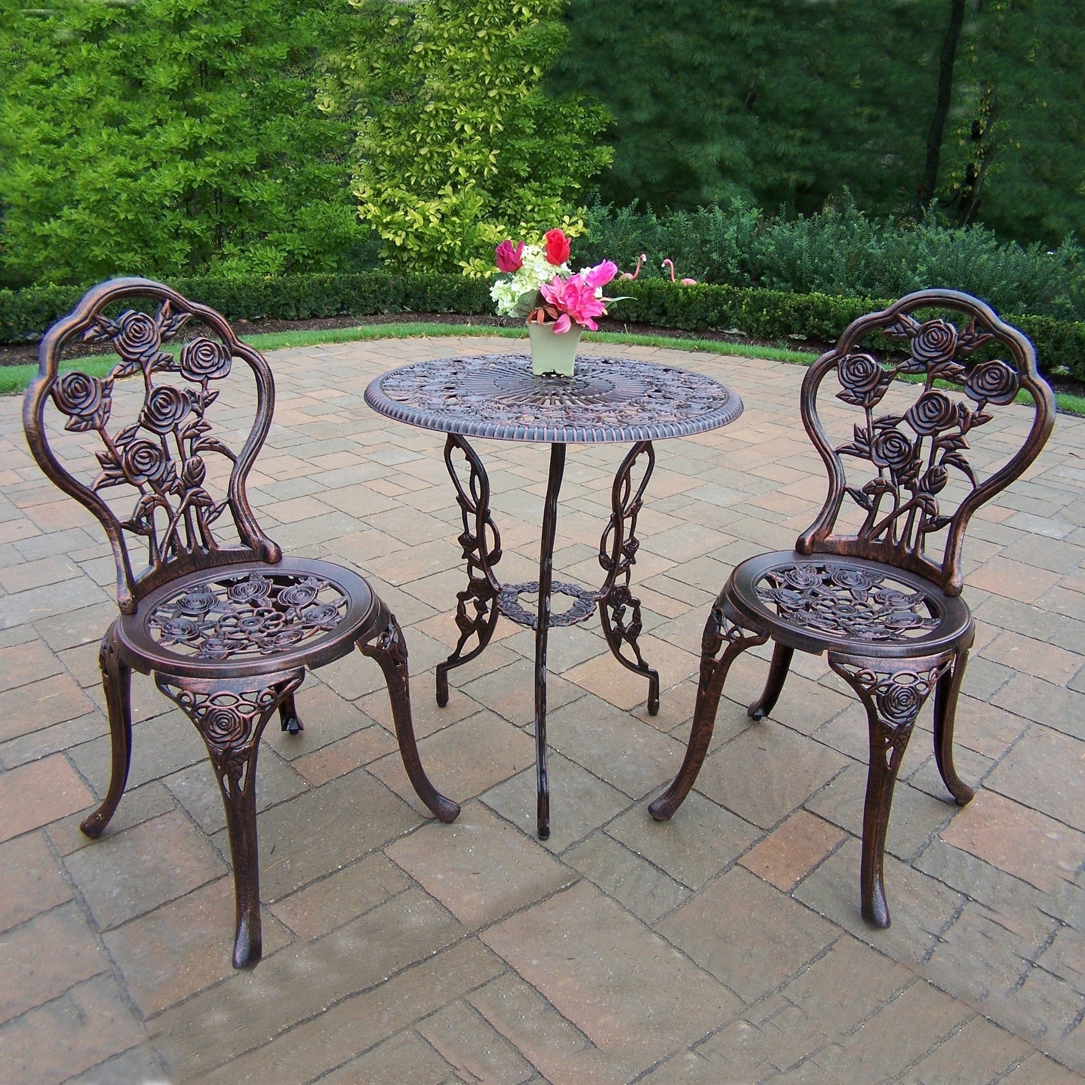 Camellia Cast Aluminum 3 Piece Bistro Set With Table And 2 Chairs N A