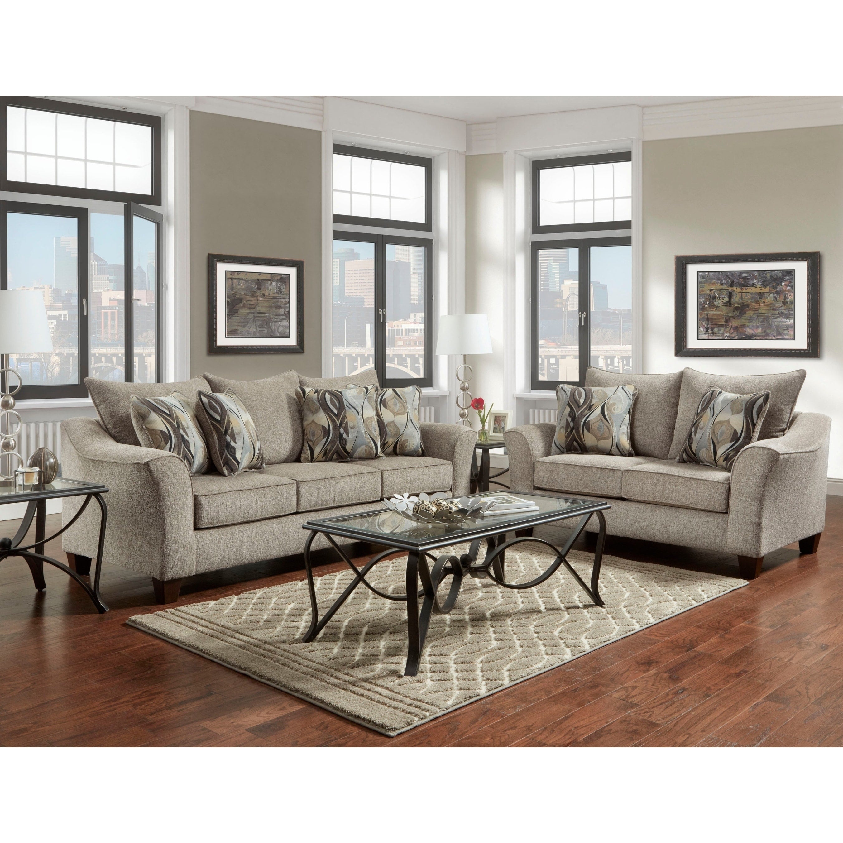 Camero Fabric Pillowback Sofa And Loveseat Set