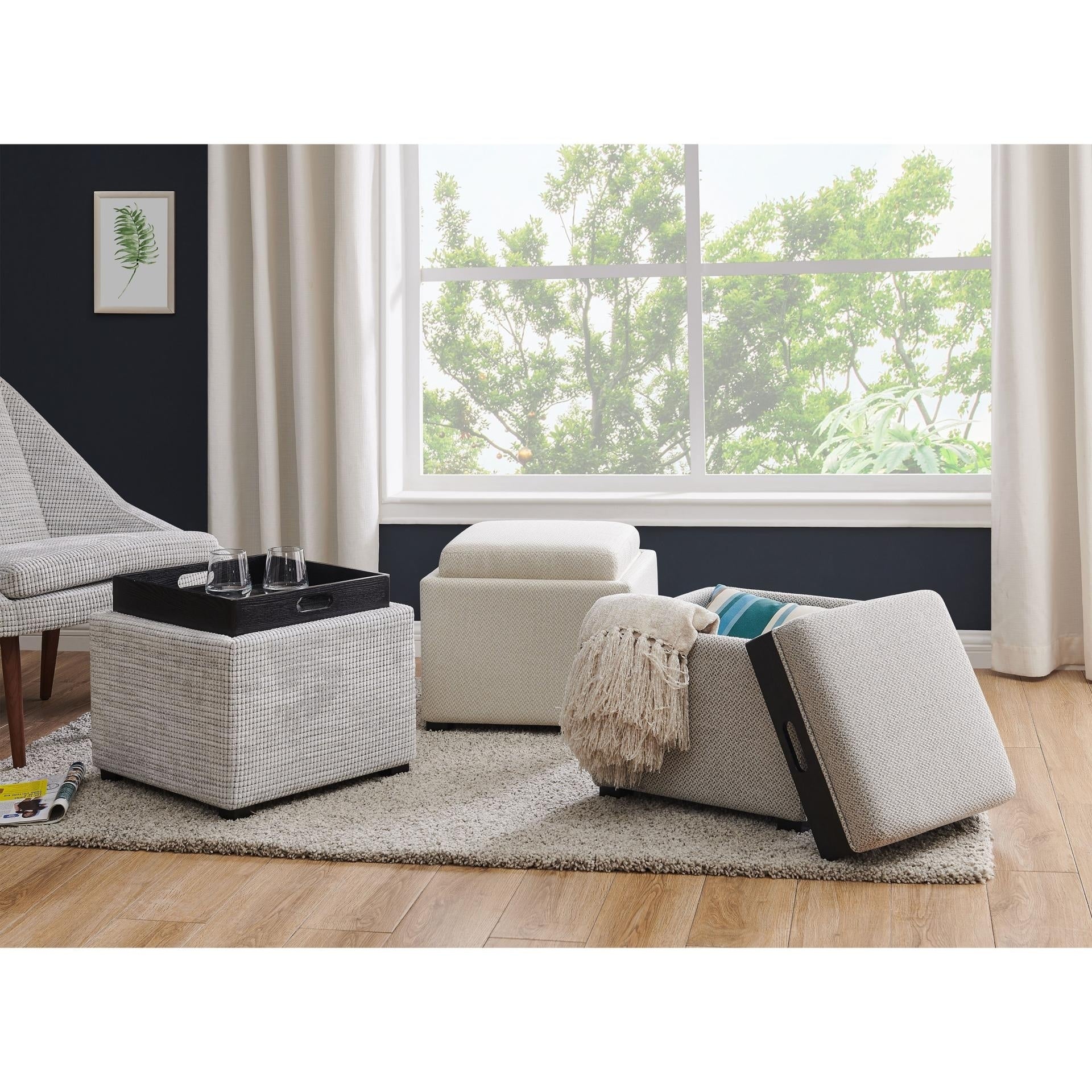 Cameron Square Fabric Storage Ottoman With Tray