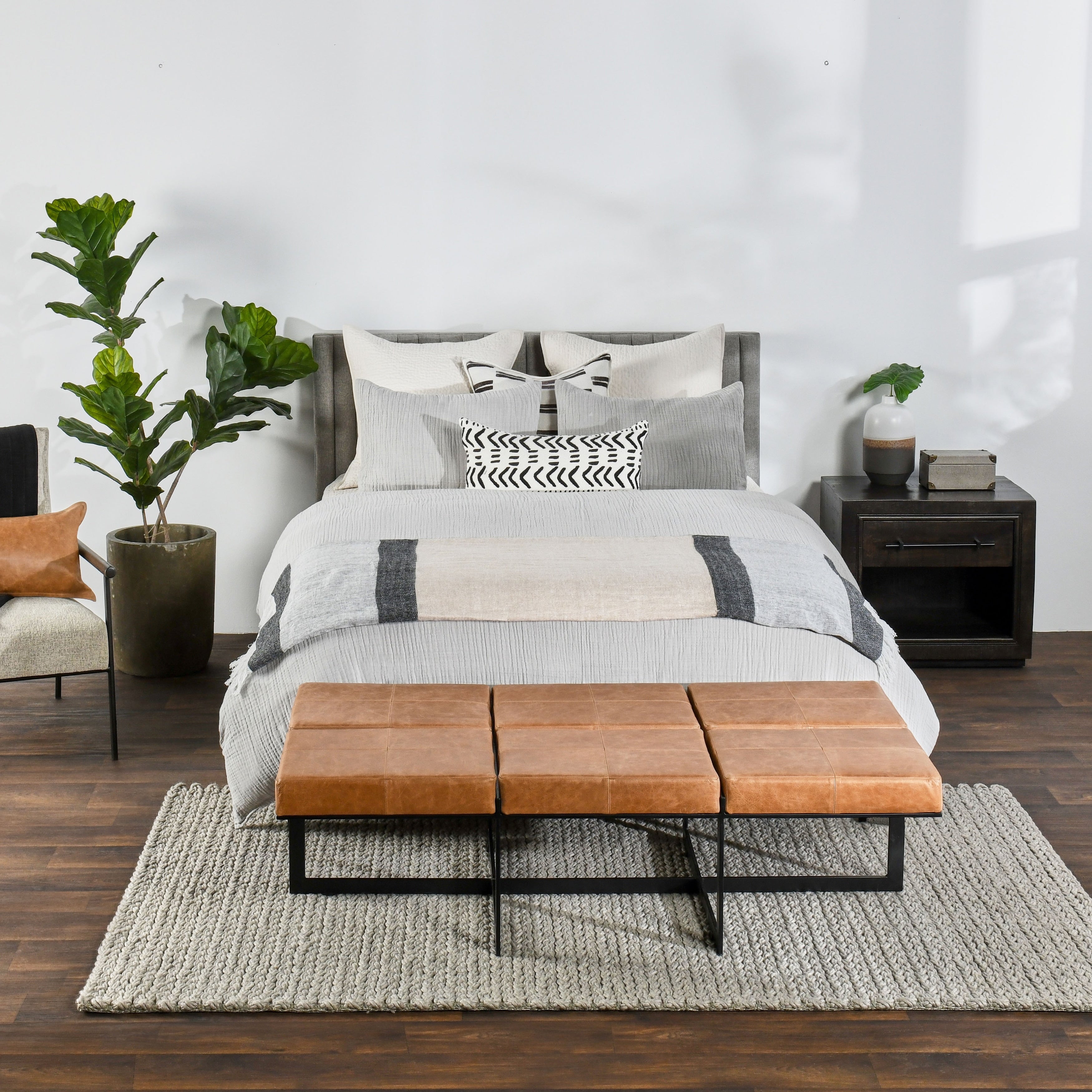 Camille 3 Piece Linen Blend Fabric Duvet Set