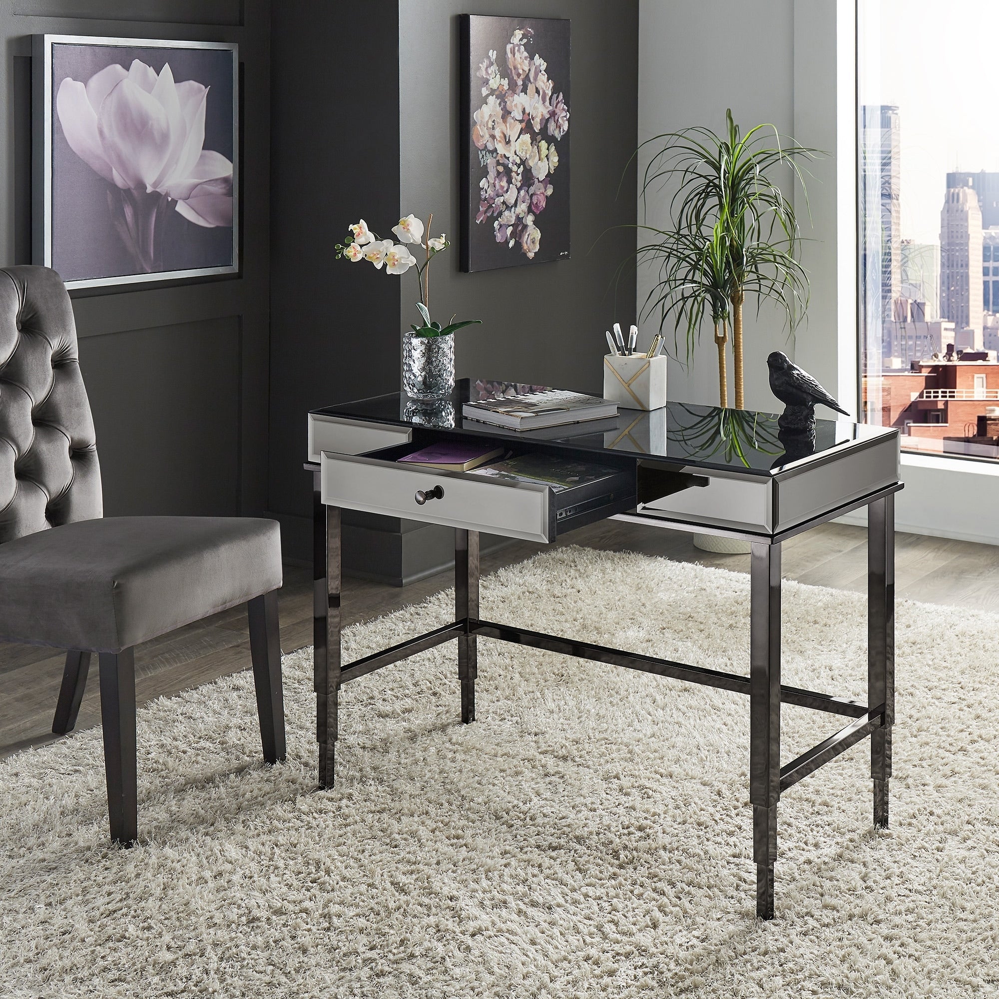 Camille Beveled Mirrored Accent 1 Drawer Office Writing Desk By Inspire Q Bold