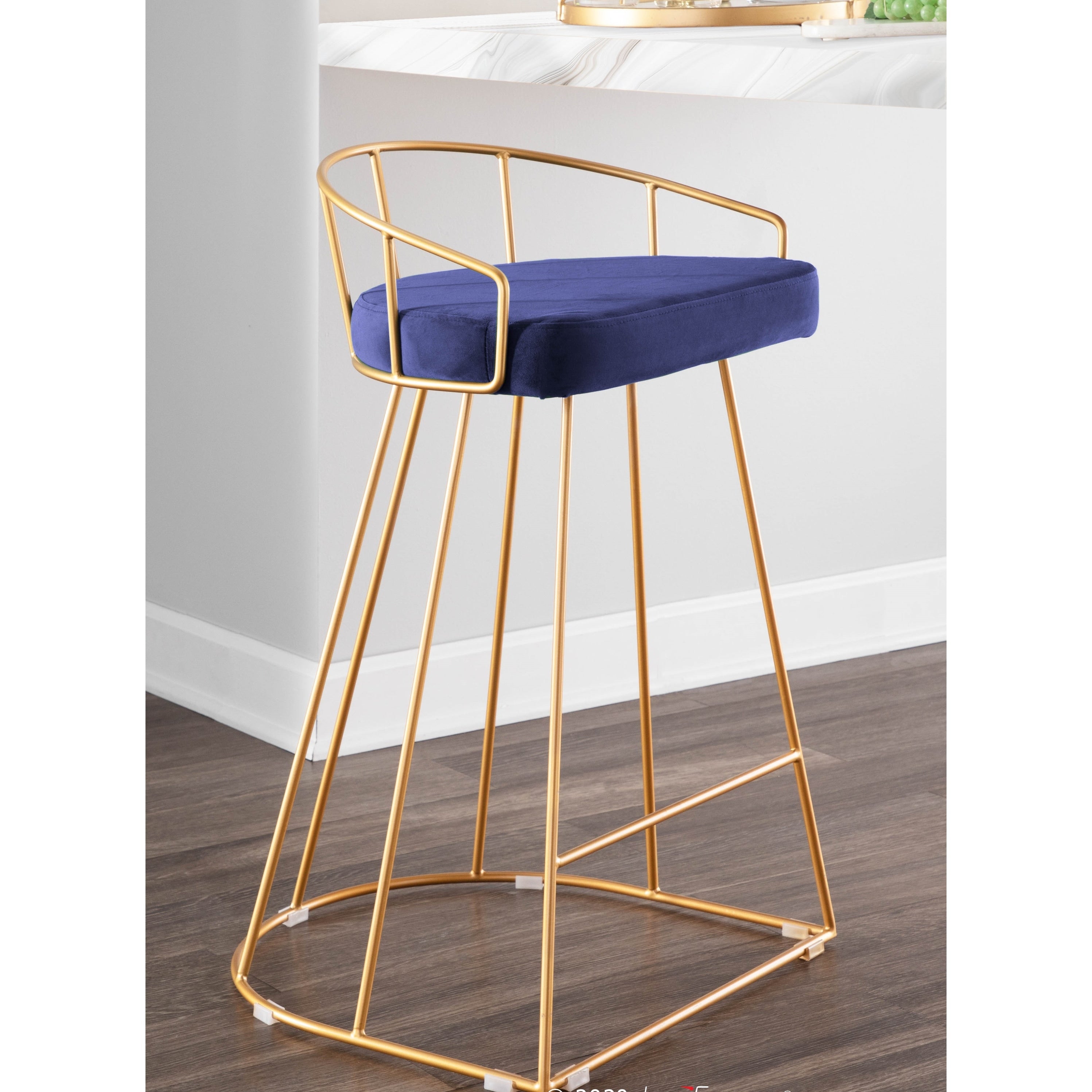 Canary Contemporary Counter Stool In Gold And Velvet Set Of 2