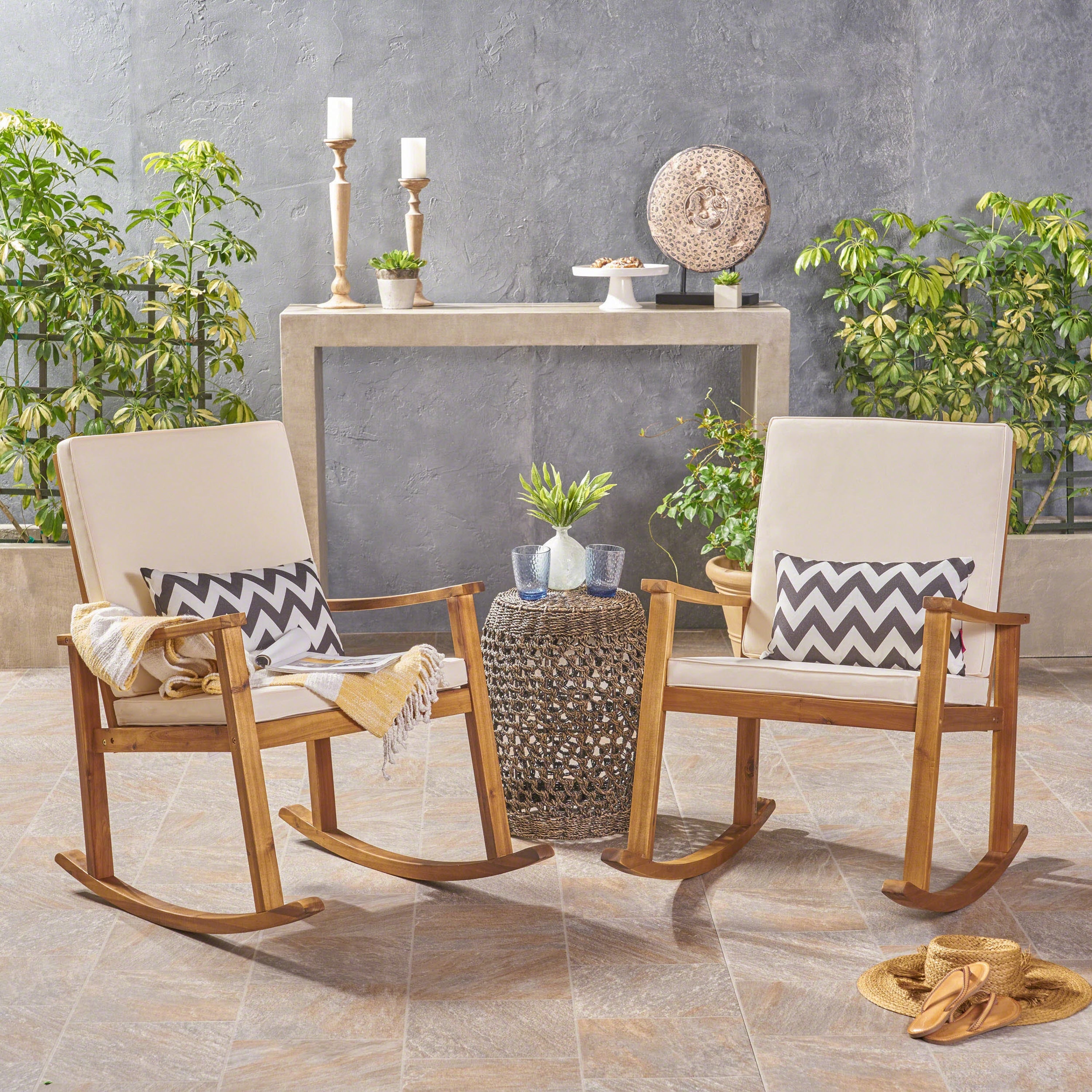 Candel Outdoor Acacia Wood Rocking Chair Set Of 2 By Christopher Knight Home