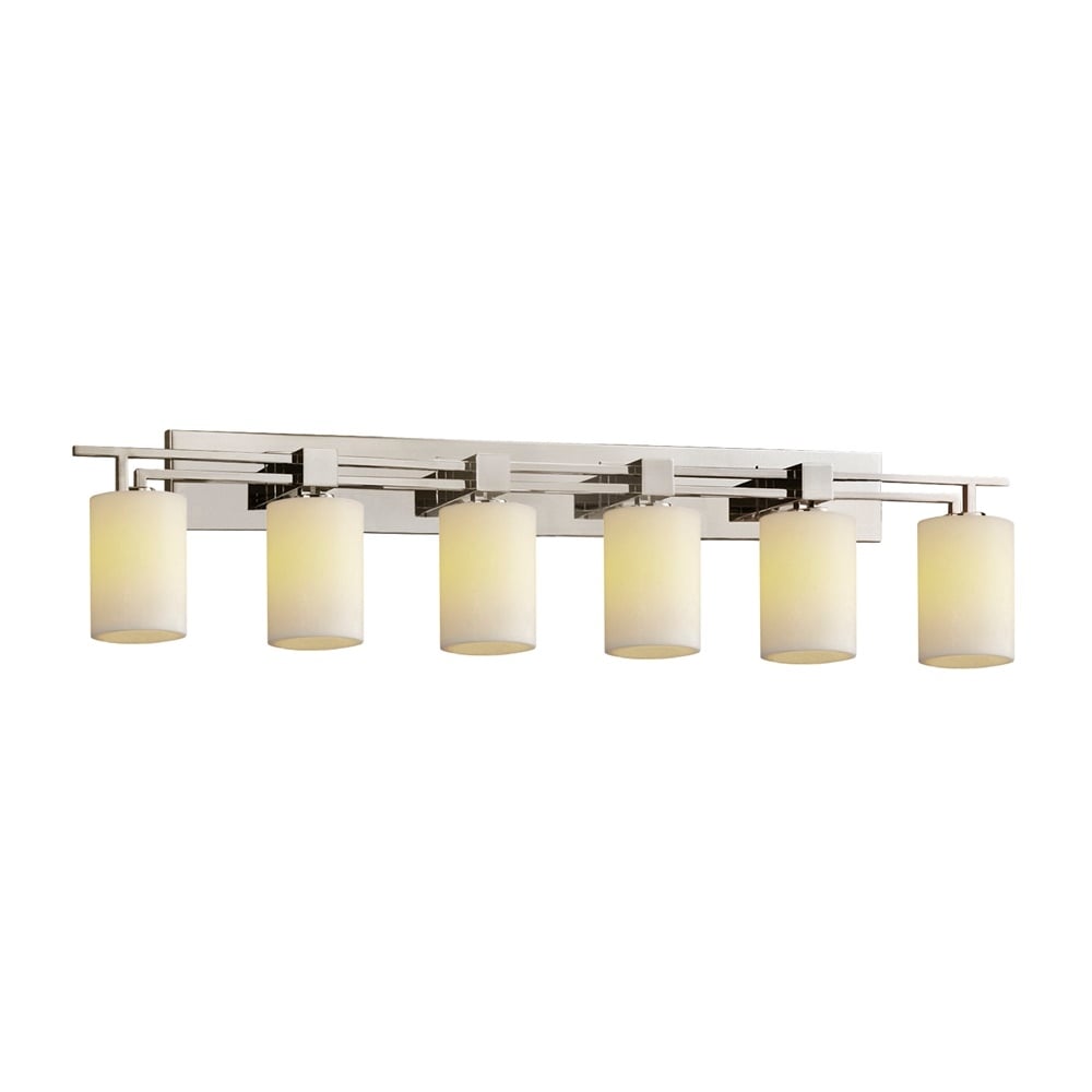 Candlearia Aero 6 Light Brushed Nickel Bath Bar Cream Cylinder W Flat Rim Shade