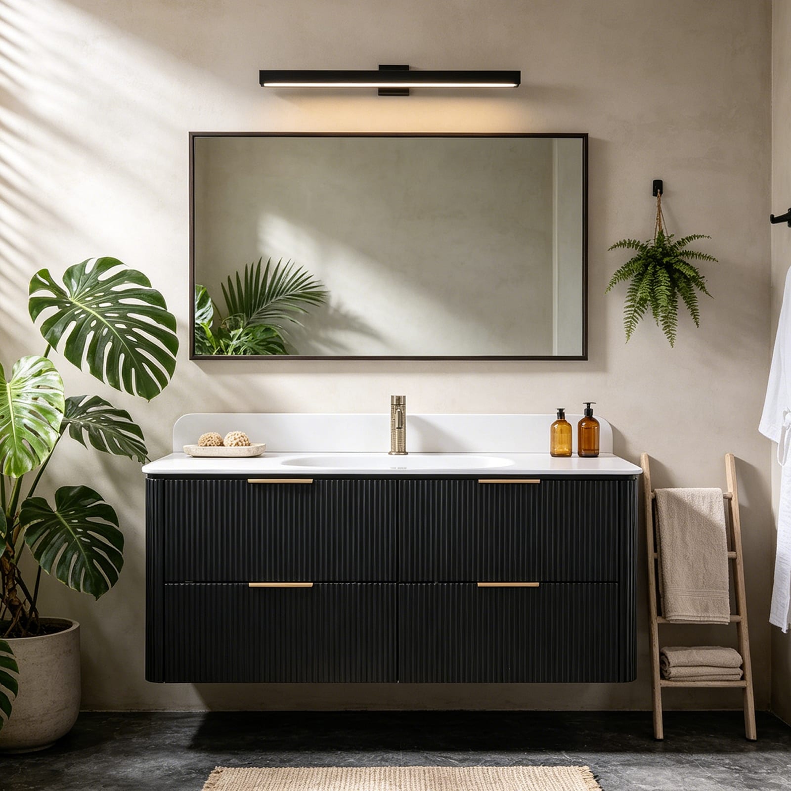 Canopora Black Oak 36 In. 48 In. Grille Floating Vanity Integrated Sink