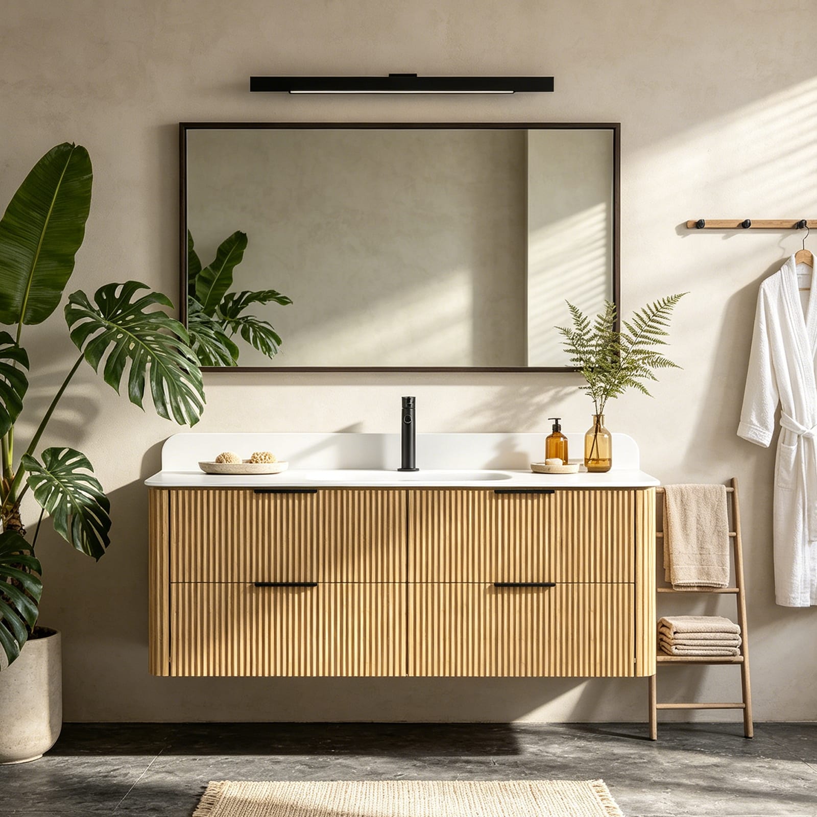 Canopora Golden Oak 36 In. 48 In. Grille Floating Vanity Integrated Sink