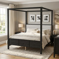 Canopy Wood Platform Bed With Linen Upholstered Headboard By Harper Bright Designs