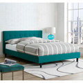 Canton Queen Size Teal Fabric Platform Bed With Tufted Headboard
