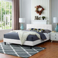 Canton Queen Size White Fabric Platform Bed With Tufted Headboard