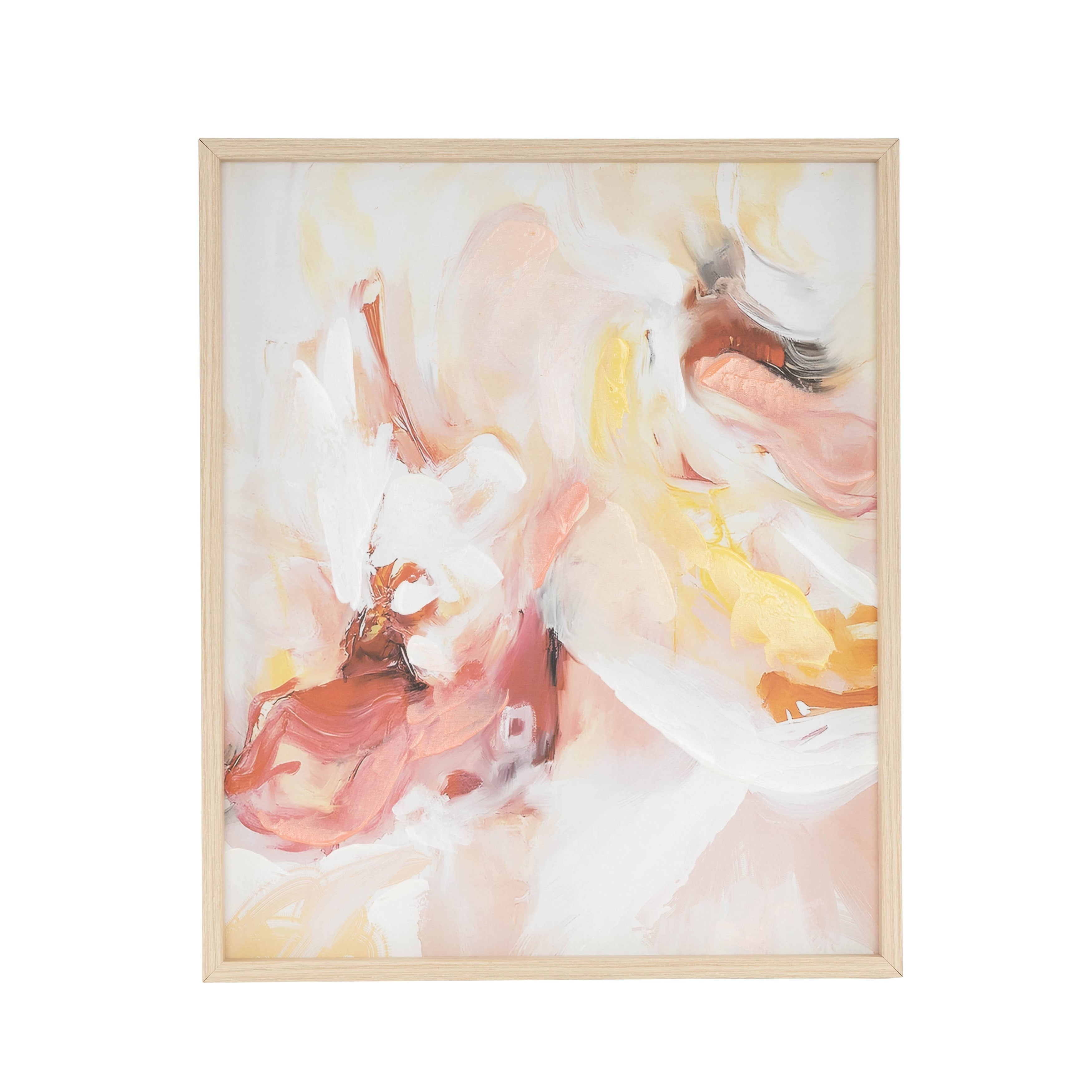 Canvas Abstract Framed Wall Art With Light Brown Frame Pink Roche River Decor
