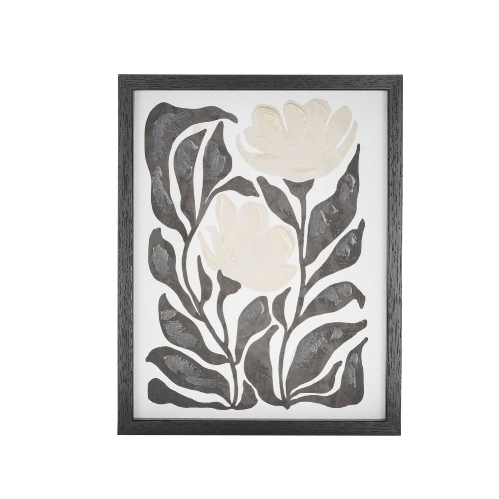 Canvas Floral Framed Wall Art With Black Stems And Leaves White Roche River Decor