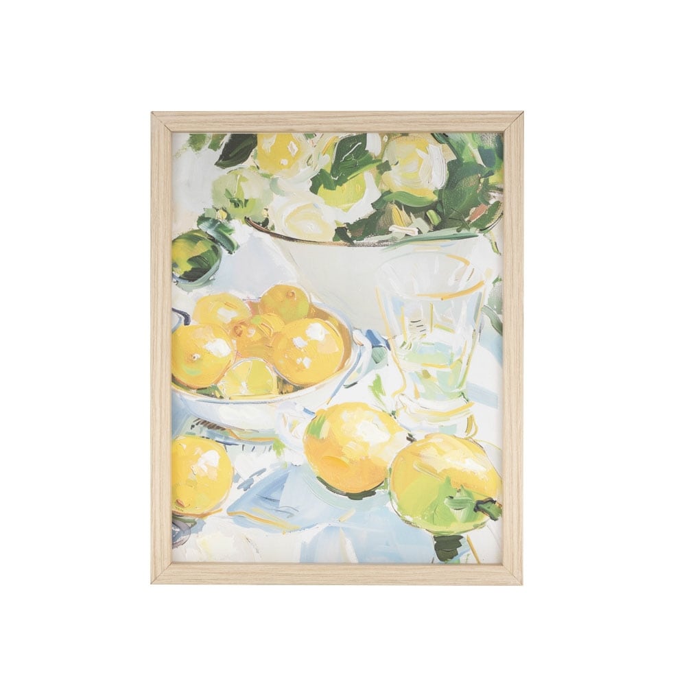 Canvas Fruit Lemon Framed Wall Art With Light Brown Frame Yellow Roche River Decor