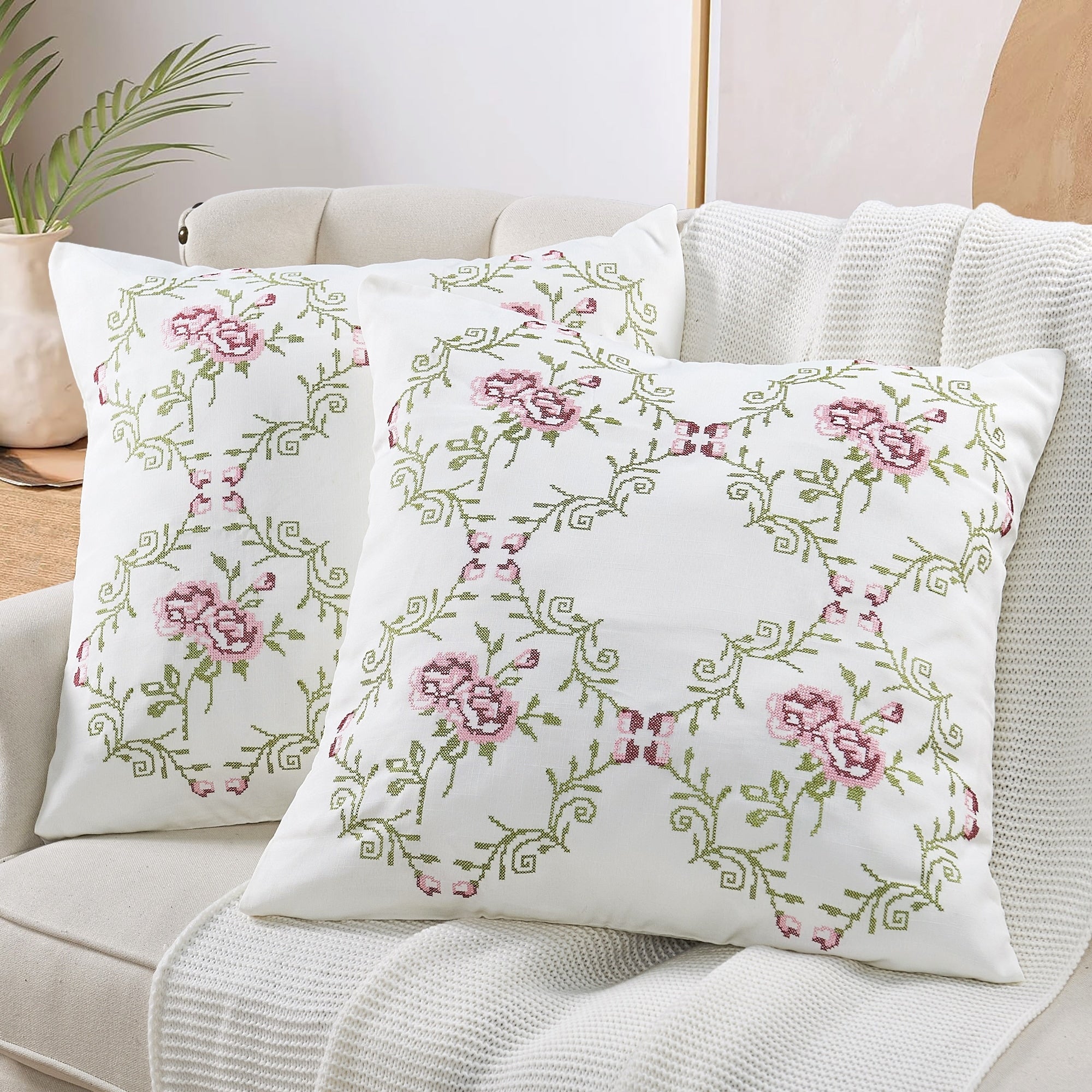 Copper Grove Vocklabruck Canvas Pillow Shells With Rose Embellishments Set Of 2