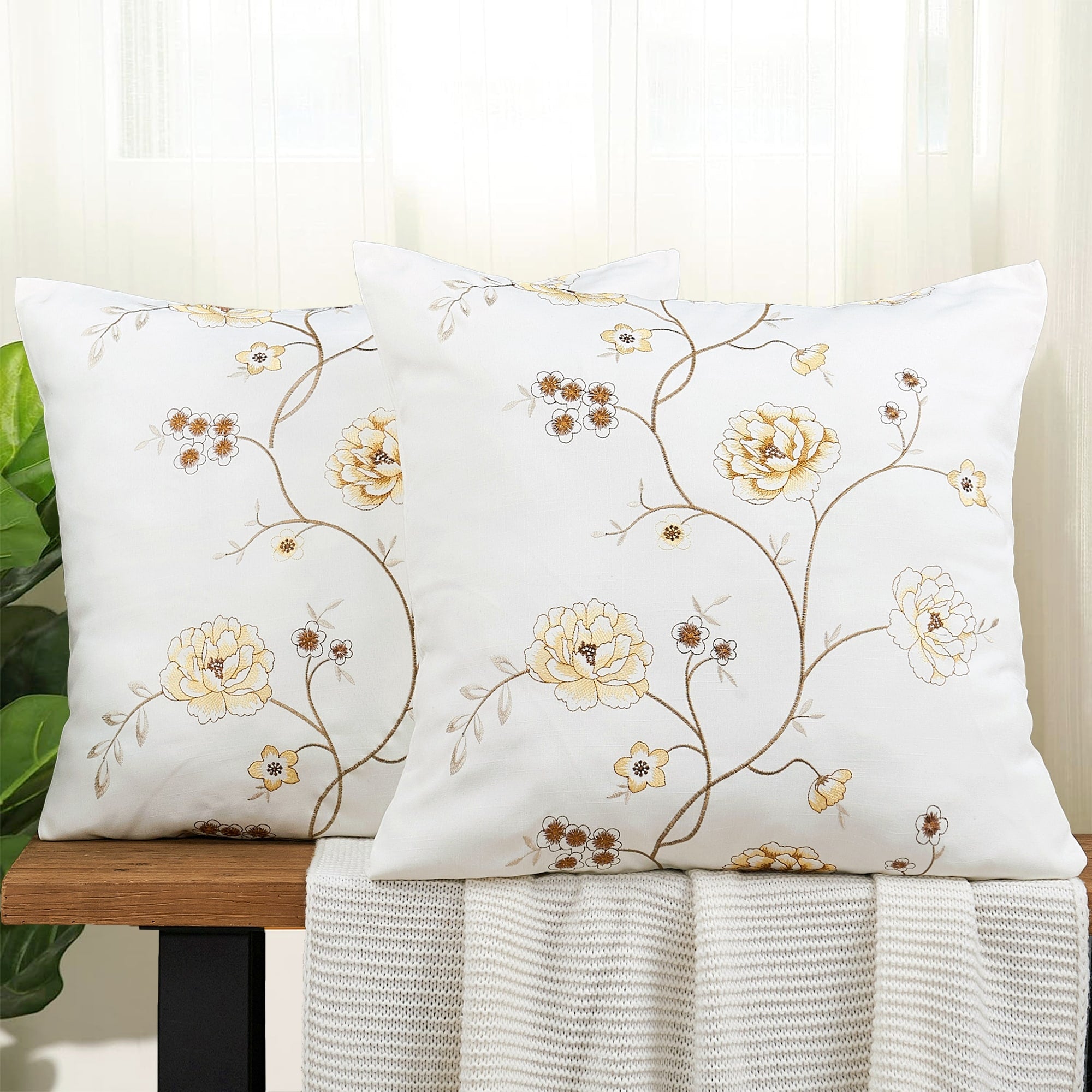 Copper Grove Vocklabruck Canvas Pillow Shells With Spring Flower Accents Set Of 2