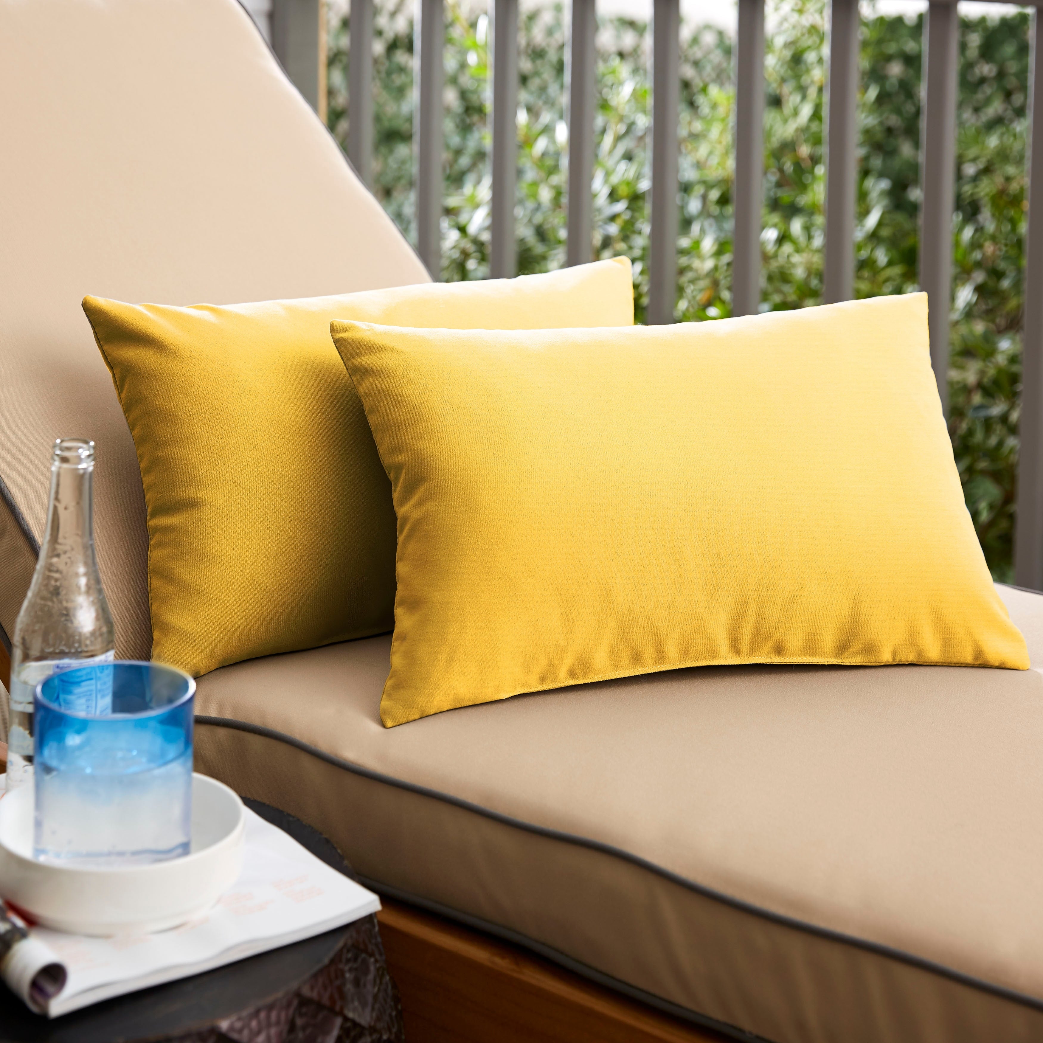 Canvas Sunflower Yellow Knife Edge Outdoor Pillows With Sunbrella Fabric Set Of 2