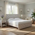 Cany King Size Bed Chevron Pattern Panel Headboard Whitewash