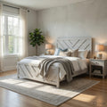 Cany Queen Size Bed Chevron Pattern Panel Headboard Whitewash