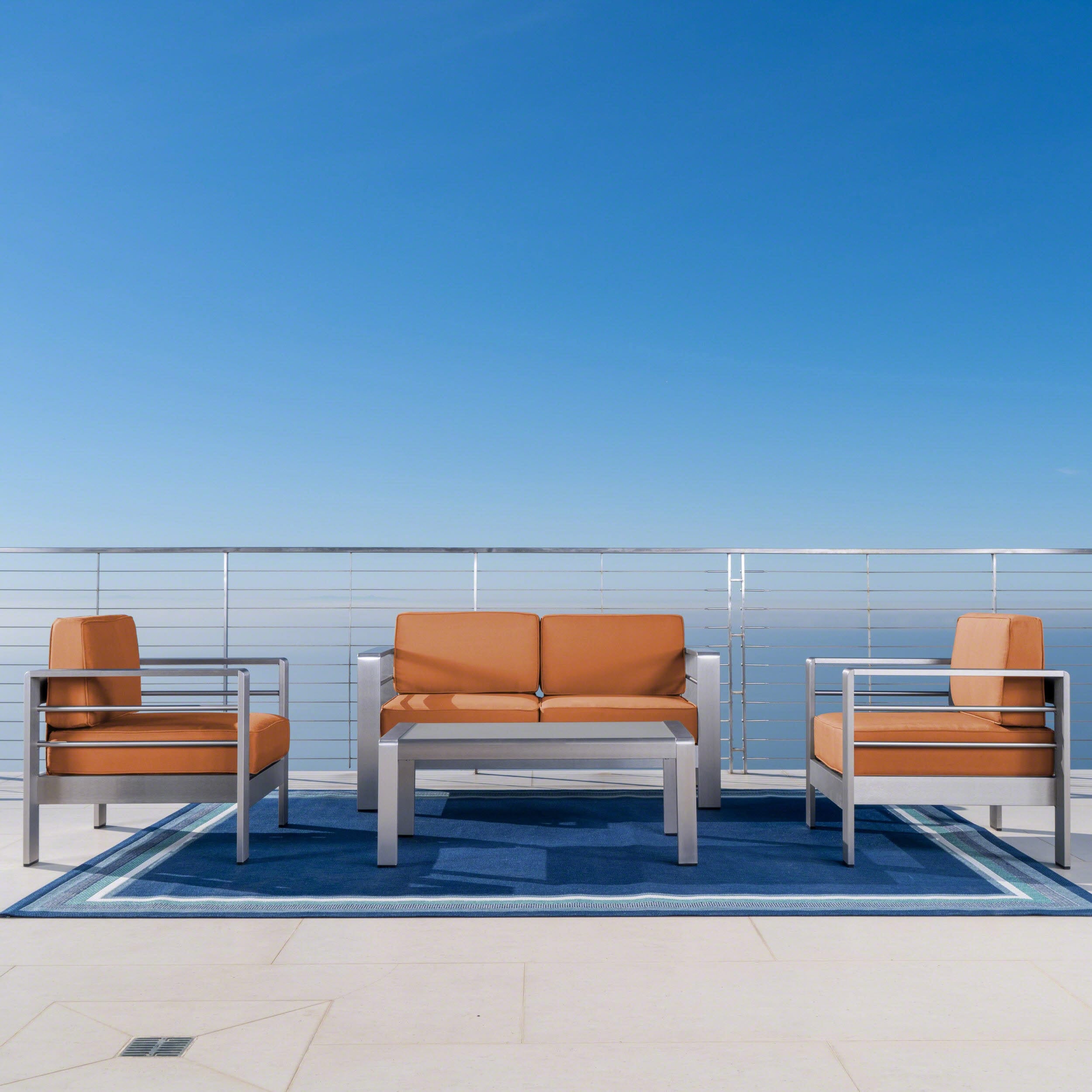Cape Coral Outdoor Aluminum 4 Piece Loveseat Set With Optional Sunbrella Cushions By Christopher Knight Home