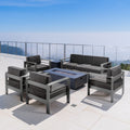 Cape Coral Outdoor Aluminum 7 Piece Sofa Chat Set With Cushions Fire Table By Christopher Knight Home