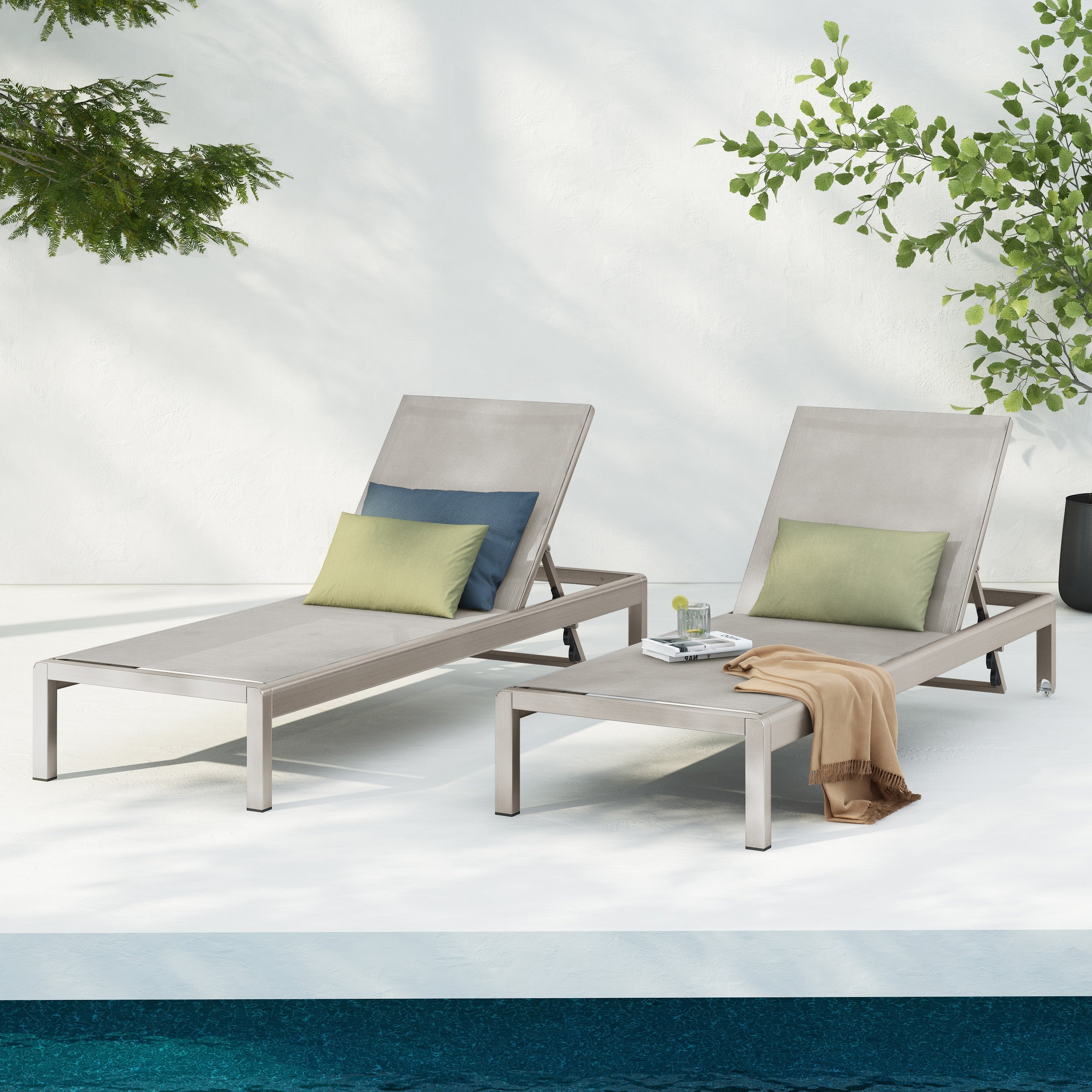 Cape Coral Outdoor Aluminum Adjustable Chaise Lounge Set Of 2 By Christopher Knight Home