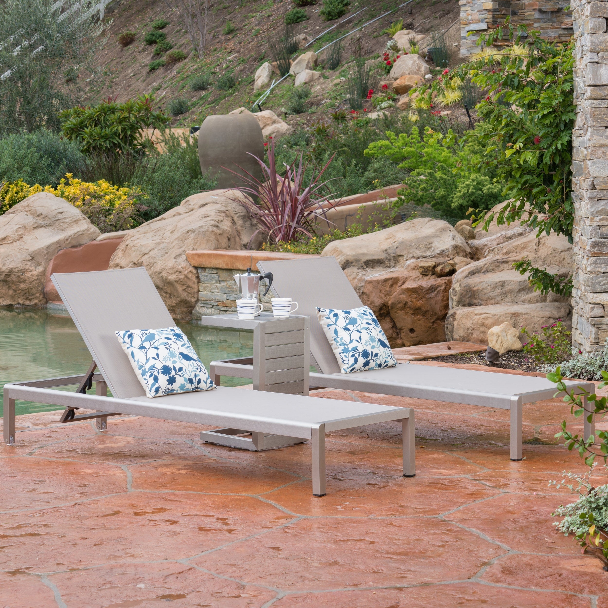 Cape Coral Mesh Chaise Lounge With End Table By Christopher Knight Home Set Of 2