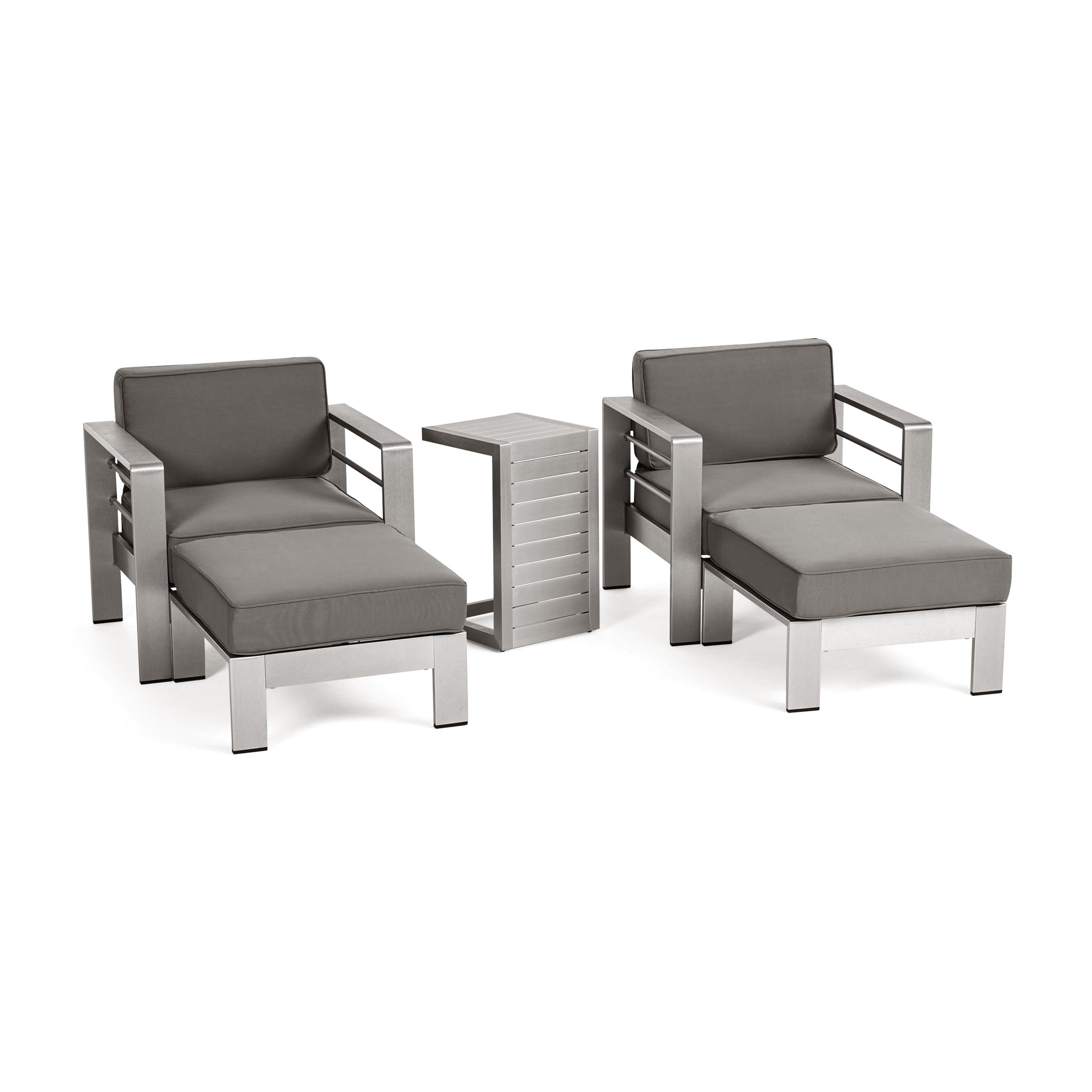 Cape Coral Outdoor 2 Seater Aluminum Club Chair Chat Set With Ottomans And Side Table By Christopher Knight Home