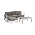 Cape Coral Outdoor 3 Seater Aluminum Sofa Set With Coffee Table And Ottman By Christopher Knight Home