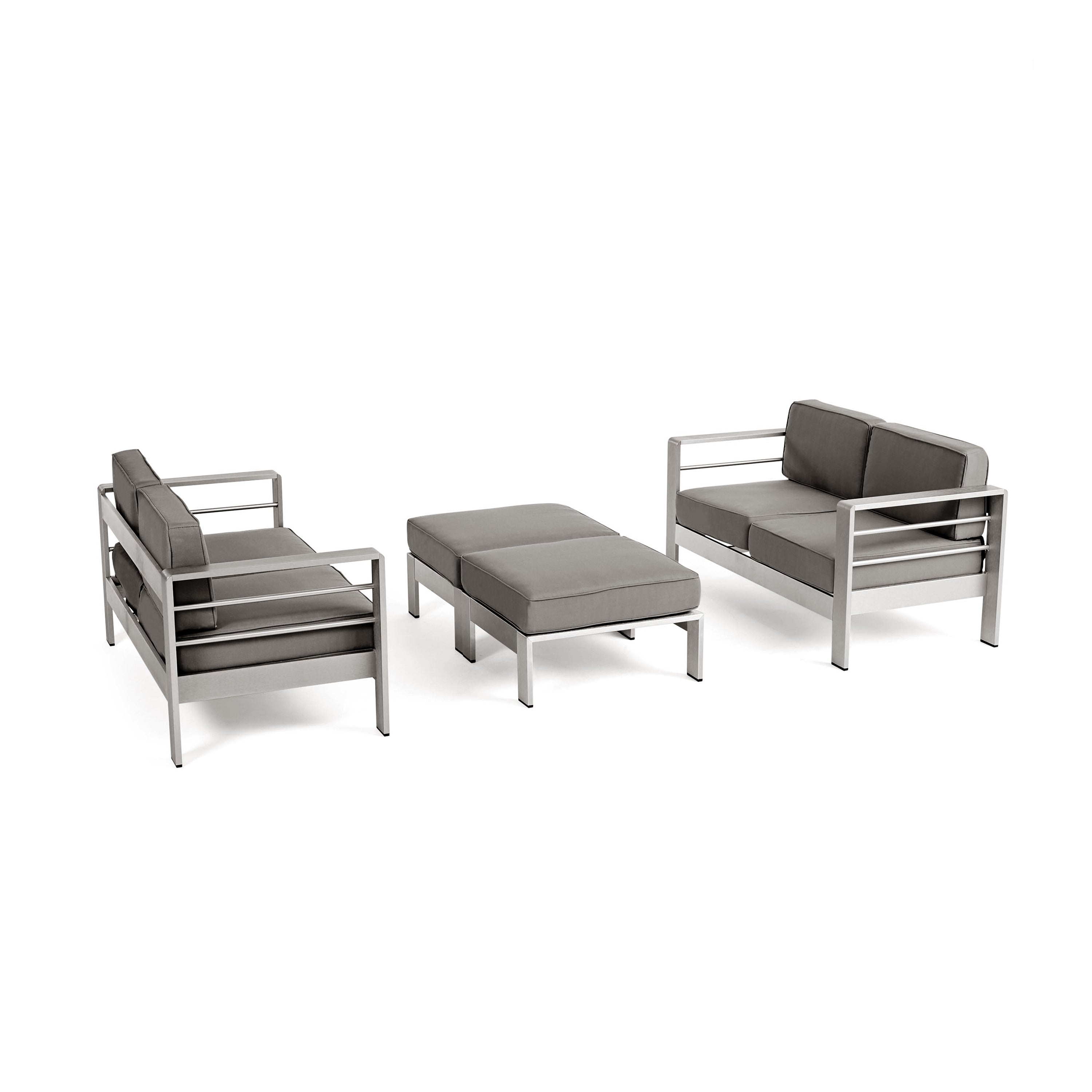 Cape Coral Outdoor 4 Seater Aluminum Loveseat And Ottoman Set By Christopher Knight Home