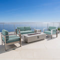 Cape Coral Outdoor 5 Piece Chat Set With Fire Table And Optional Sunbrella Cushions By Christopher Knight Home