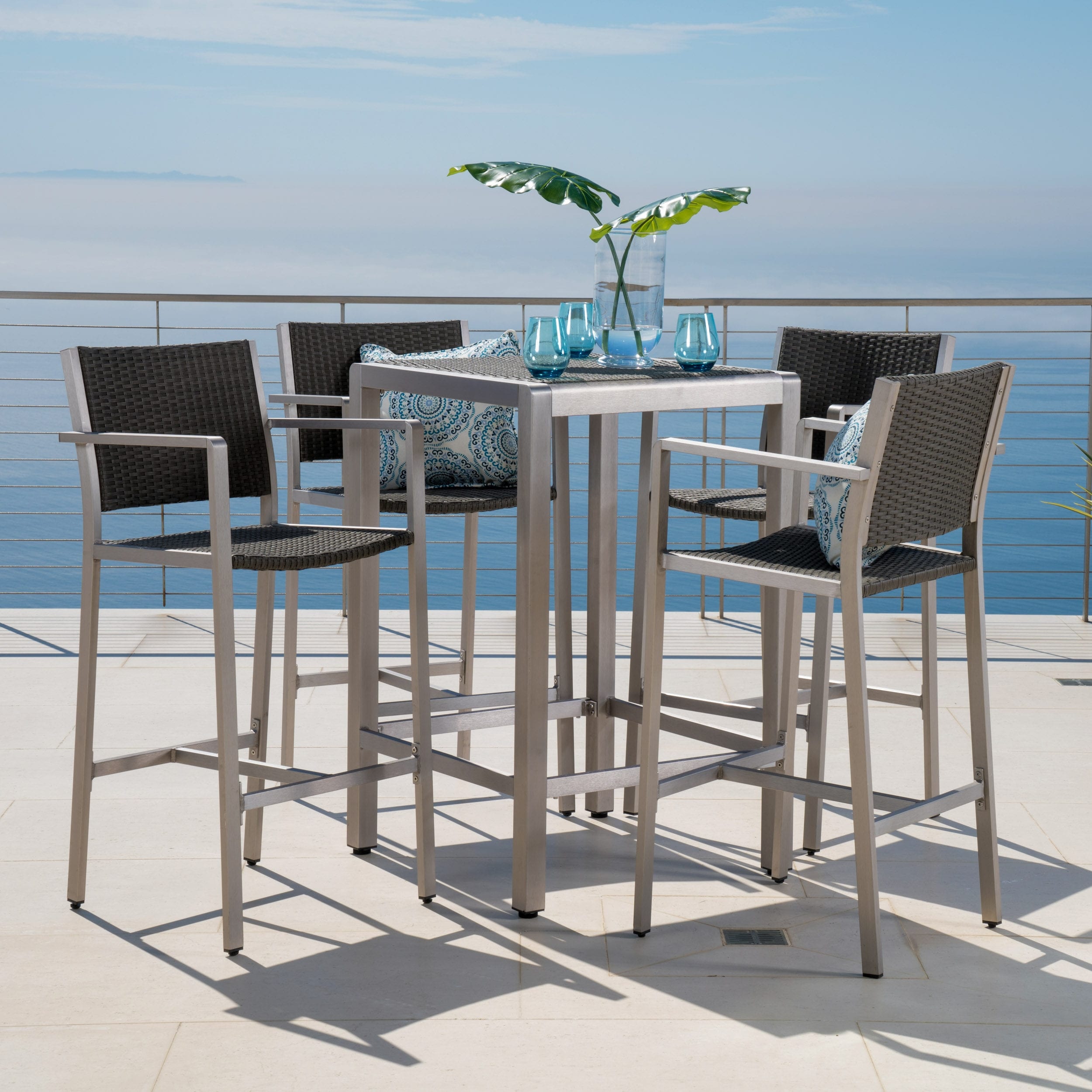 Cape Coral Outdoor 5 Piece Aluminum Square Bar Set By Christopher Knight Home