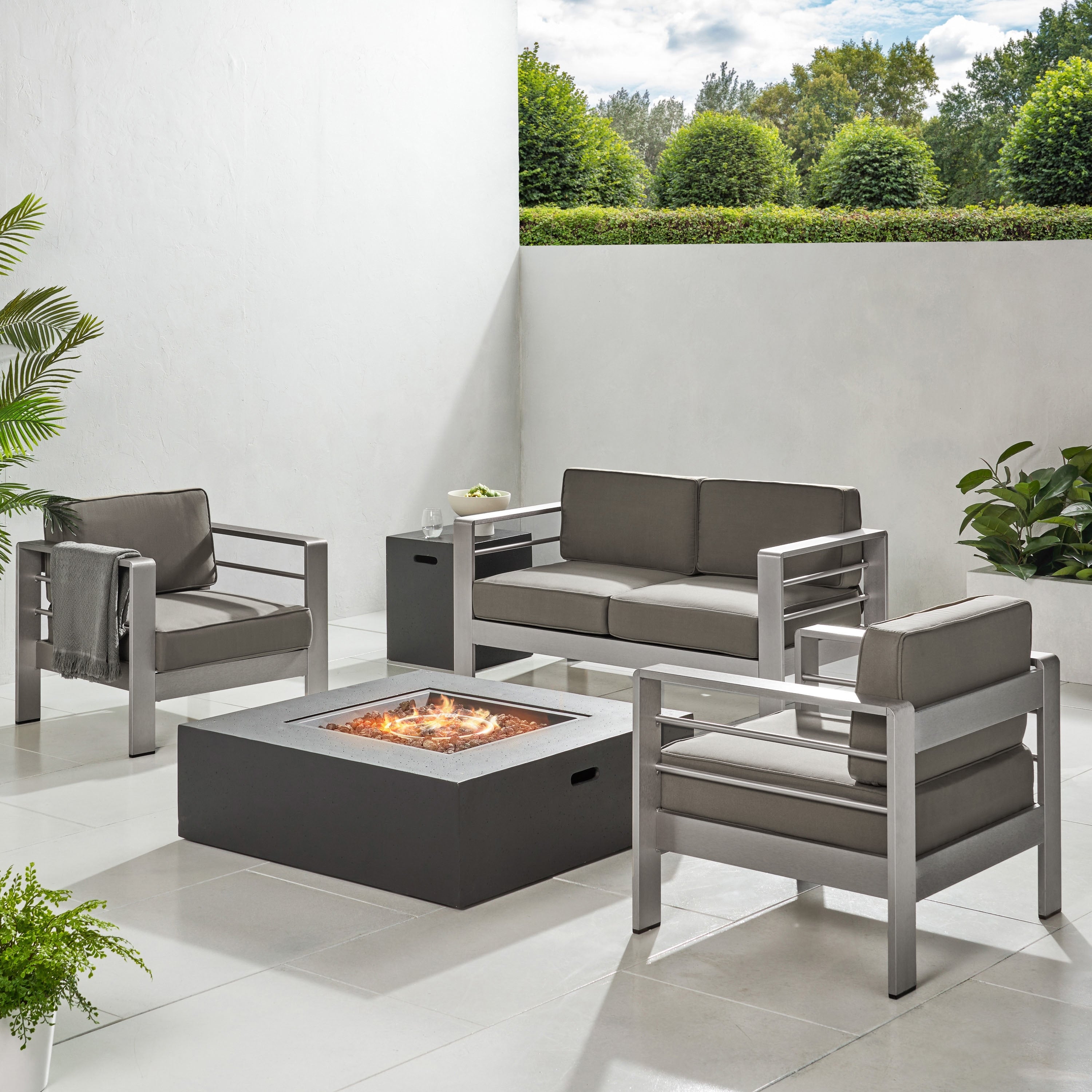 Cape Coral Outdoor 5 Piece Aluminum Chat Set With Cushions By Christopher Knight Home