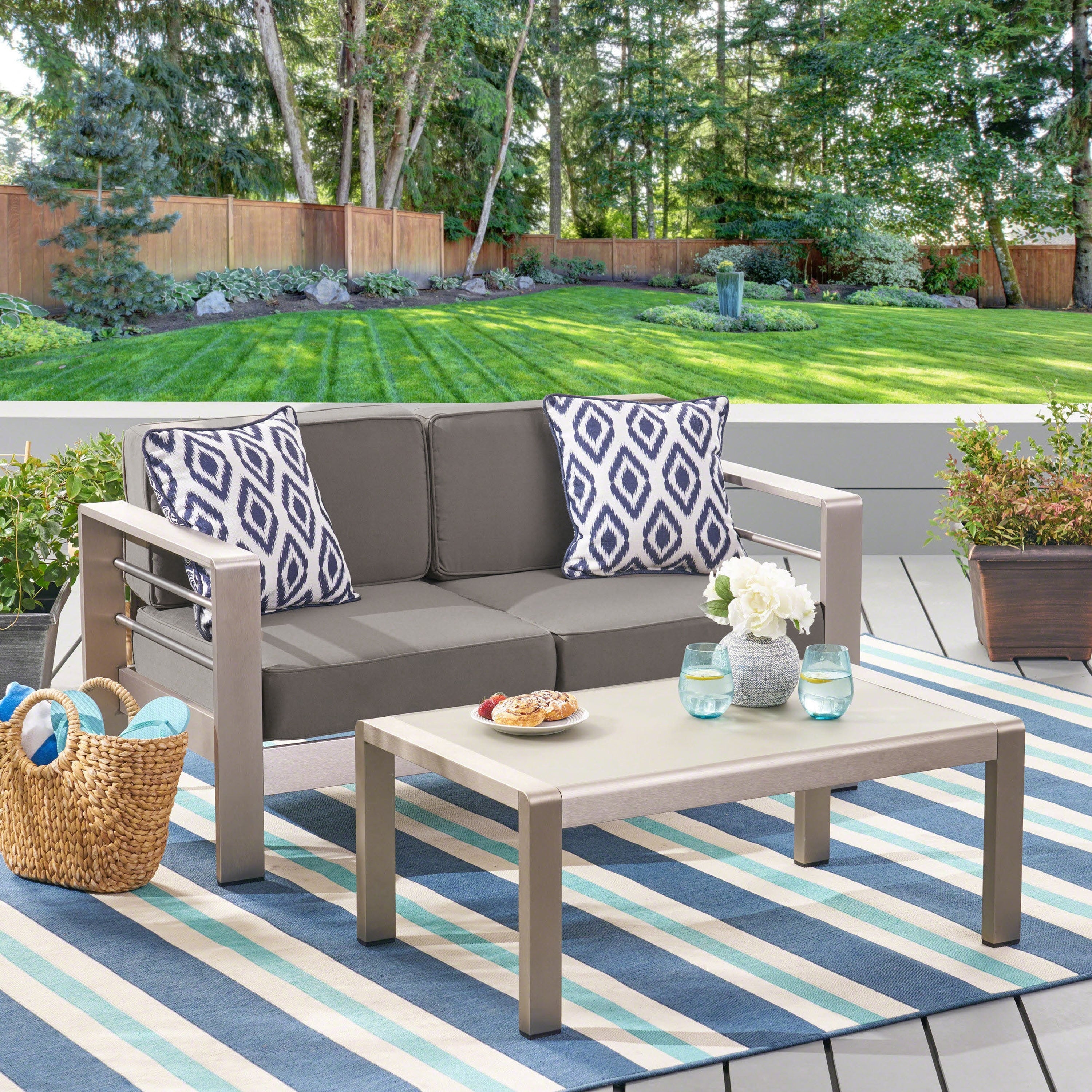 Cape Coral Outdoor Aluminum 2 Piece Set With Cushions By Christopher Knight Home