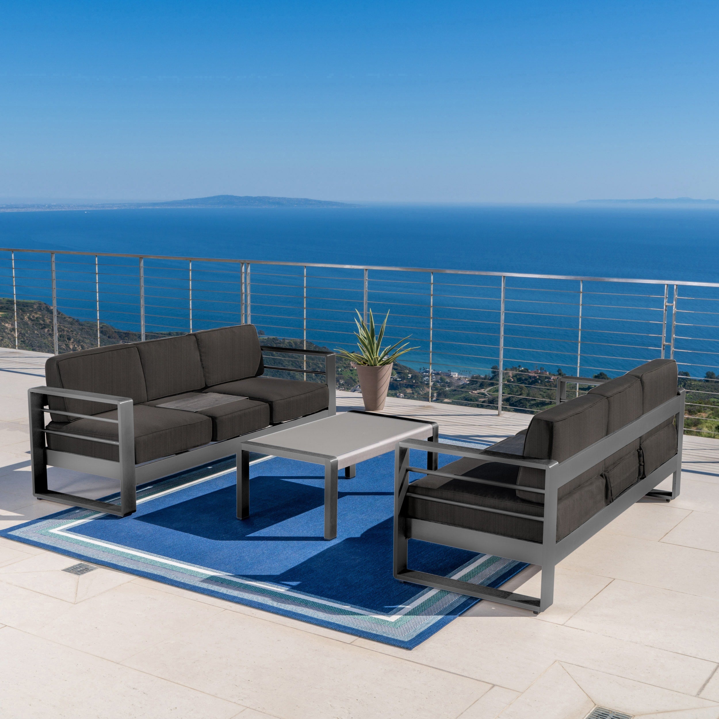 Cape Coral Outdoor Aluminum 3 Piece Sofa Set With Cushions By Christopher Knight Home