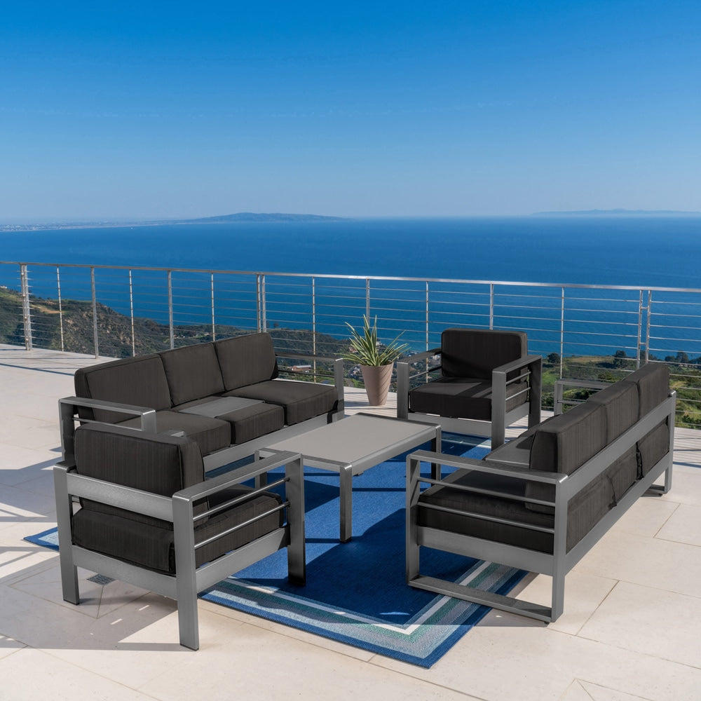Cape Coral Outdoor Aluminum 5 Piece Chat Set With Cushions By Christopher Knight Home
