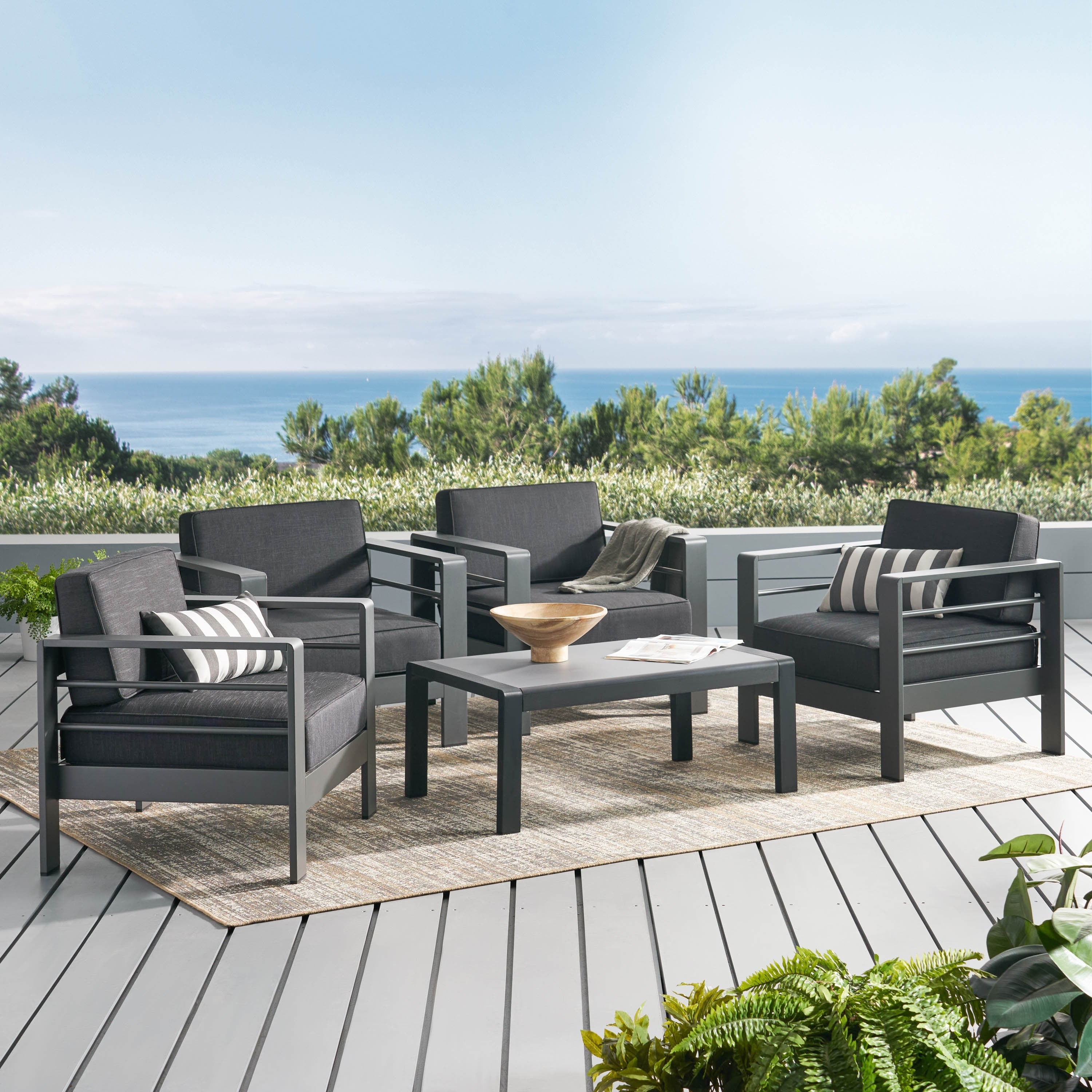 Cape Coral Outdoor Aluminum 5 Piece Chat Set With Cushions By Christopher Knight Home