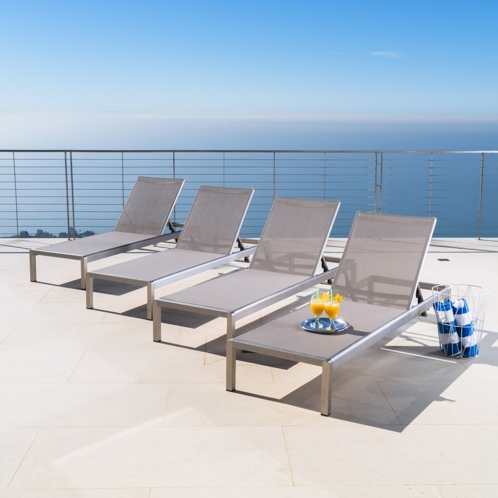 Cape Coral Outdoor Aluminum Adjustable Chaise Lounge Set Of 4 By Christopher Knight Home