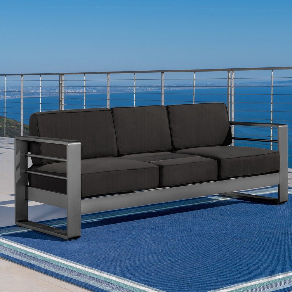 Cape Coral Outdoor Aluminum Sofa Couch With Cushions By Christopher Knight Home